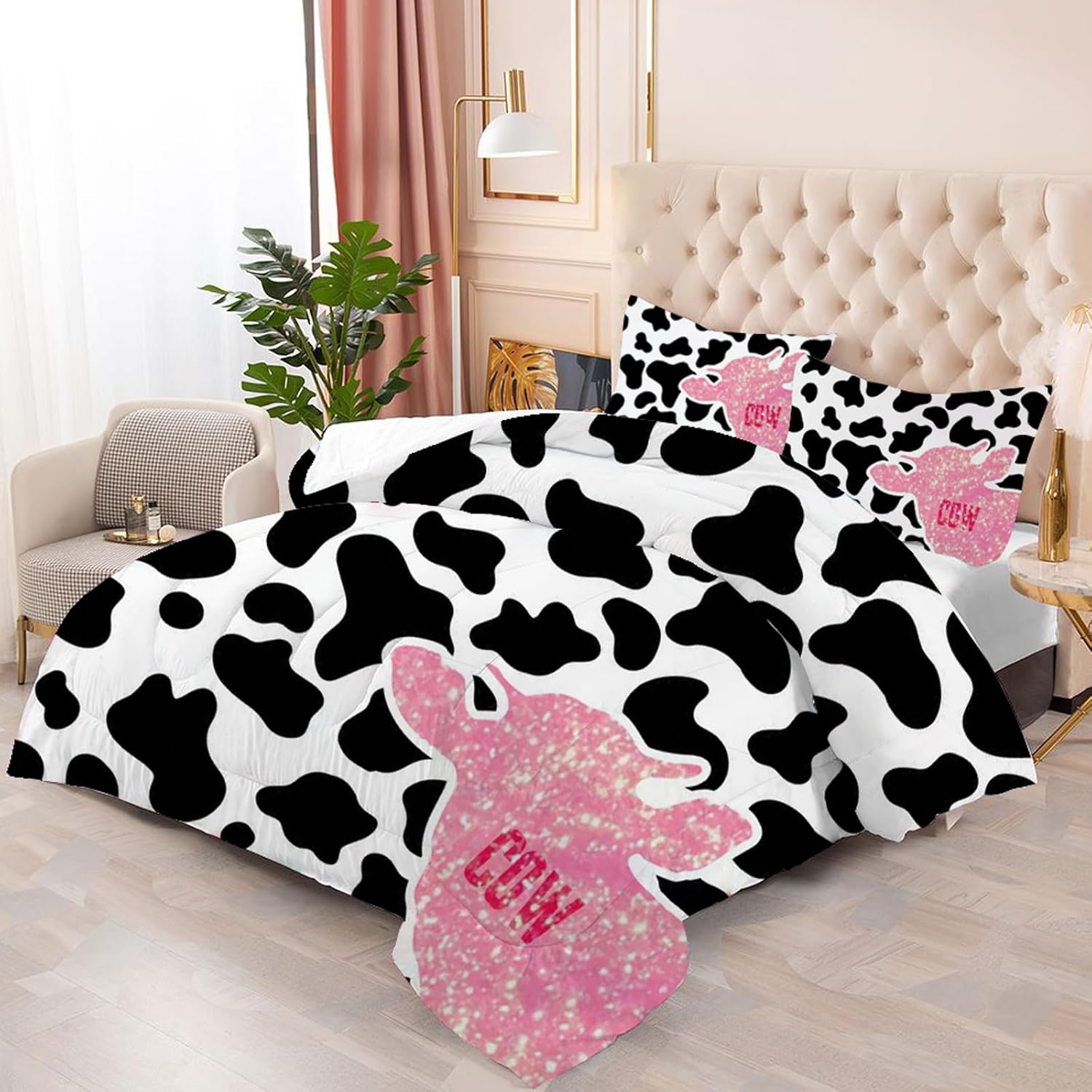 Juego de ropa de cama con estampado de vaca, juego de edredón de 2 piezas con 1 edredón y 1 funda de almohada para niñas, niños, adolescentes y