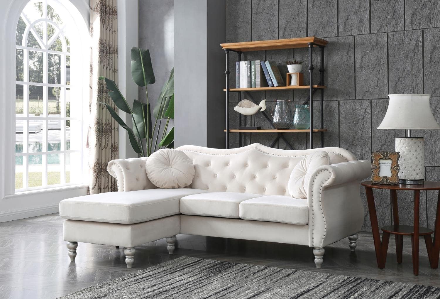 Glory Furniture Sofá de terciopelo Hollywood Chaise en marfil