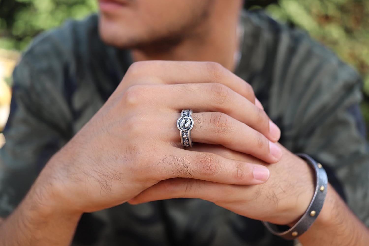 Handcrafted Japanese Lotus Flower Silver Ring, 0.024 lbs, 0,47 x 0,47 Inch, Pisces-inspired Fish Design, Yin Yang Symbol, Memorial Gift, Unique