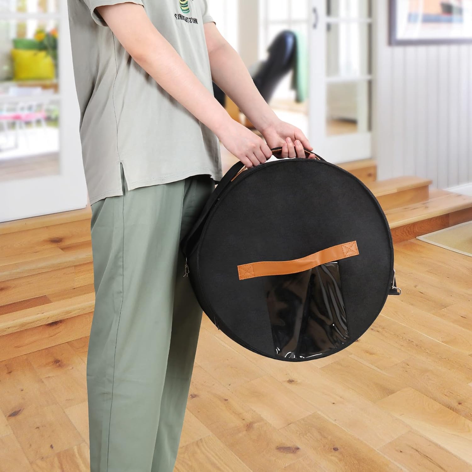 Caja de almacenamiento para sombreros redondos, cajas portátiles de fieltro para mujeres y hombres con tapa translúcida a prueba de polvo y correa