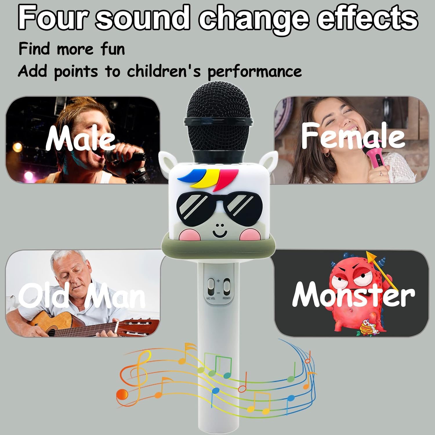 Micrófono de karaoke para niños y niñas, máquina de micrófono de juguete inalámbrico con 4 cambios de sonido, regalo de canto de mano, para Navidad,