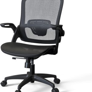 KOLLIEE Silla de oficina en casa de malla ergonómica giratoria con soporte lumbar ajustable, cómoda silla de computadora negra con brazos abatibles KOLLIEE Silla de oficina en casa de malla ergonómica giratoria con soporte lumbar ajustable, cómoda silla de computadora negra con brazos abatibles