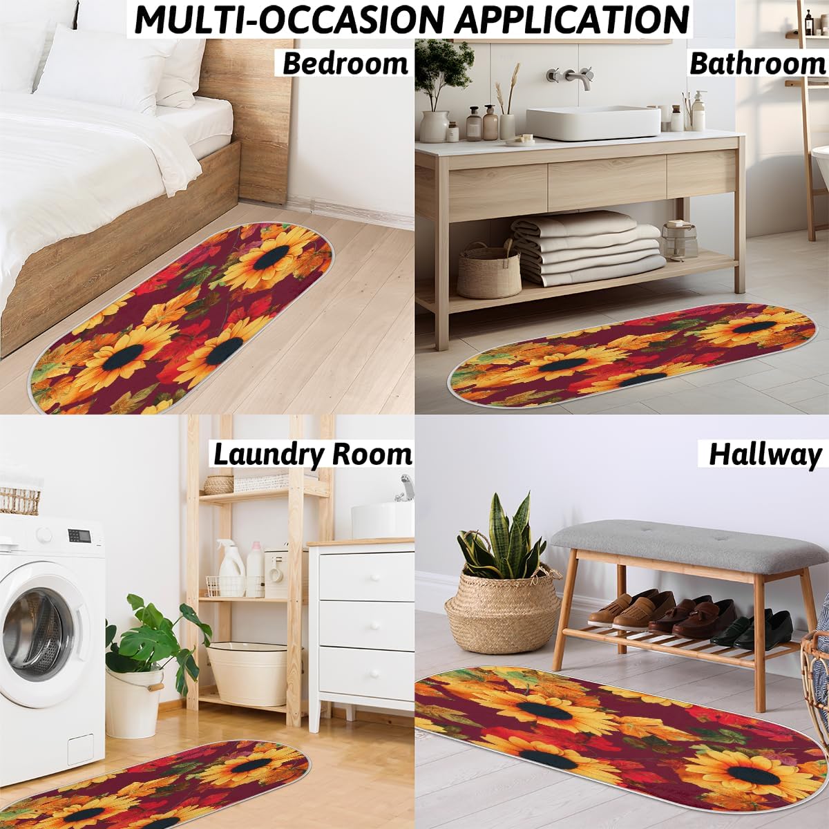 cfpolar Fall Maples Sunflower Bathroom Rugs Non-Slip Bath Rug Microfiber Bath Mat Absorbent Kitchen Mats and Rugs Machine Washable Oval Plush Floor