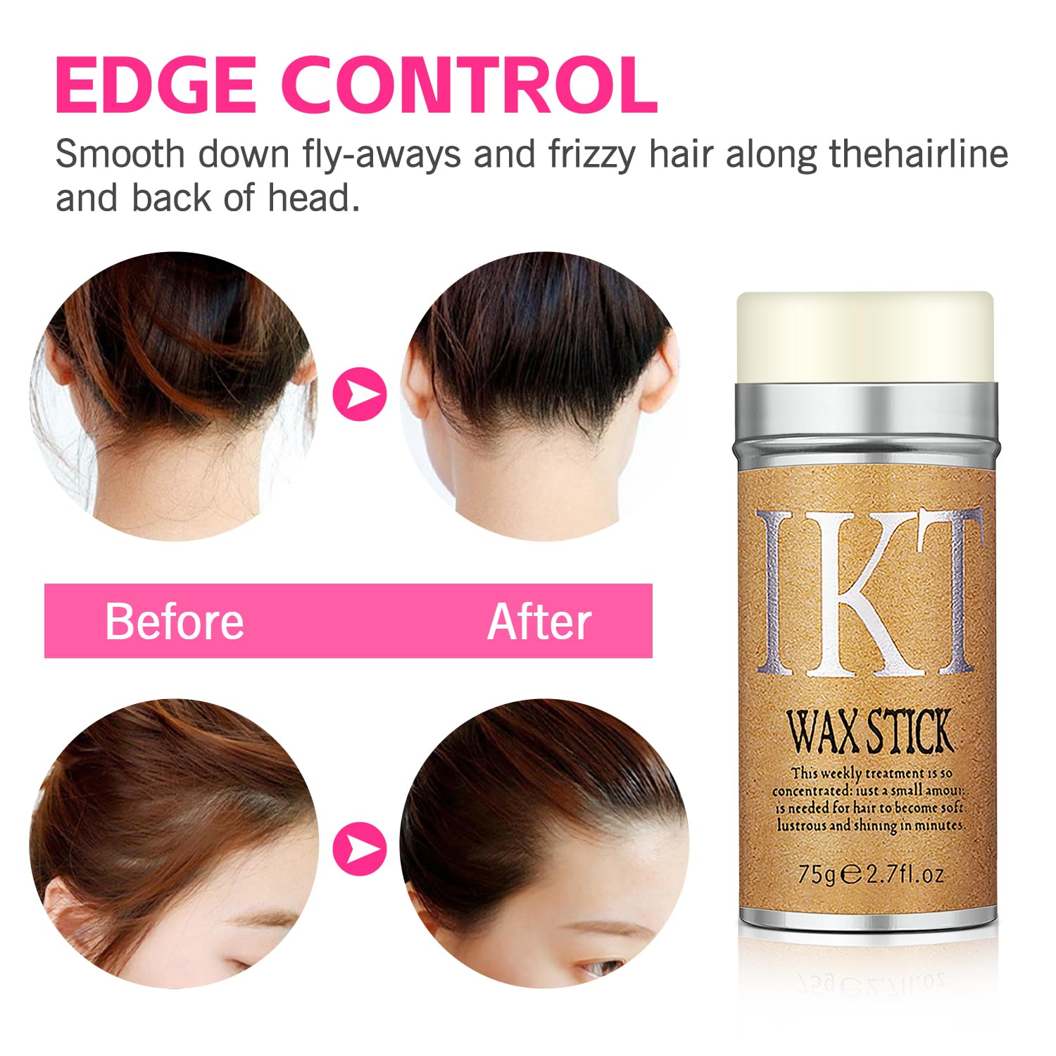 FUNAN Varilla de cera para el cabello con 2 bandas de fusión de encaje, barra deslizante para control de bordes de peluca, sujeción fuerte, no grasa