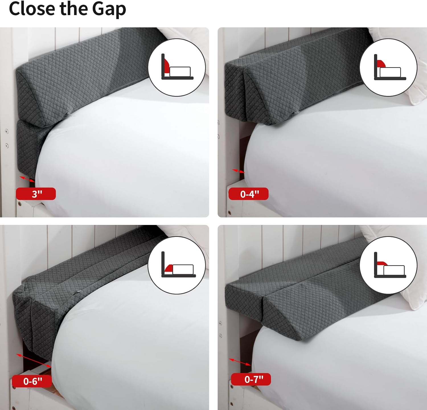 MABOZOO Almohada de cuña para espacio de cabecero, relleno de espacio de cama tamaño Queen, almohada plegable de cuña para cabecero, relleno de cuña