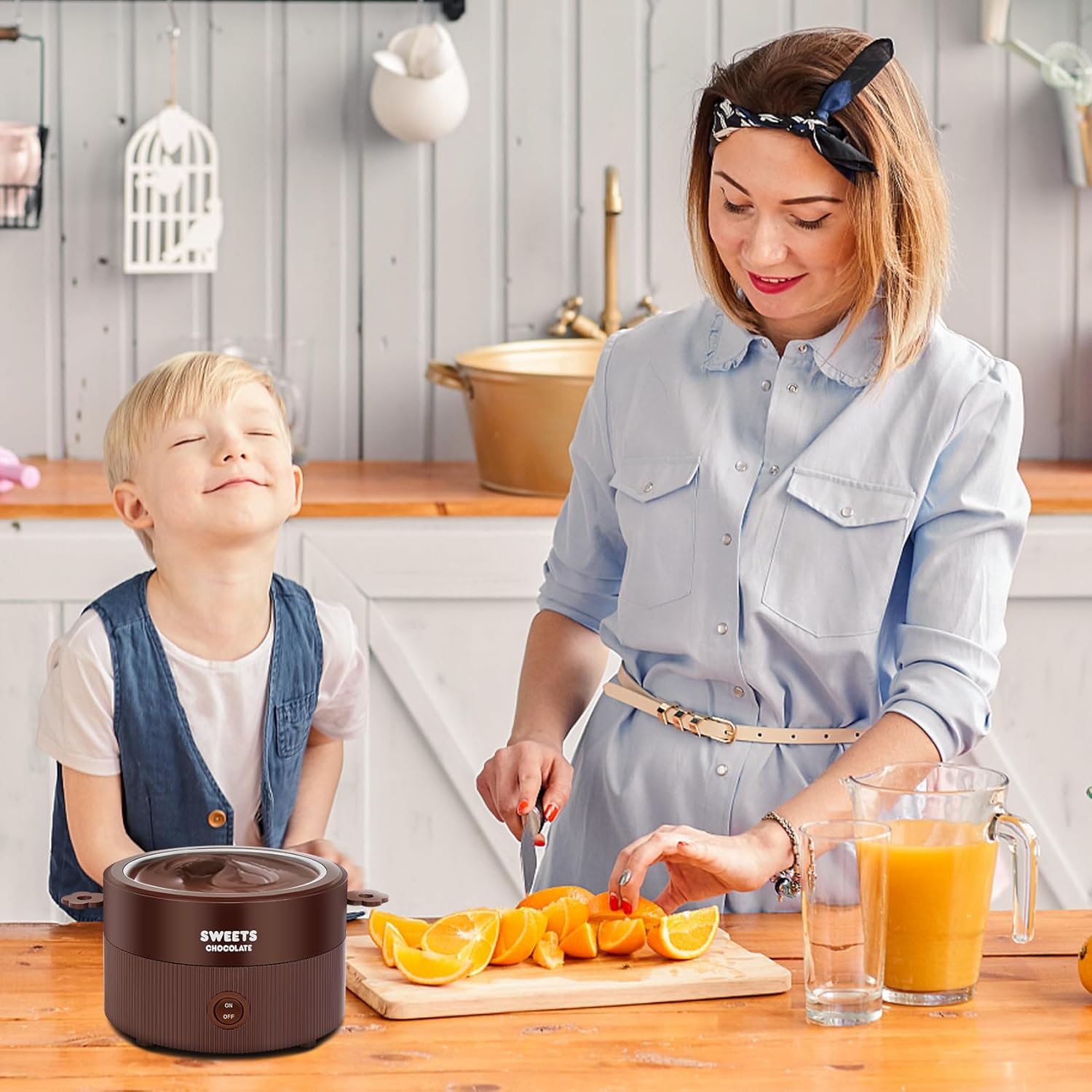 MINI – Juego de fondue para fundir chocolate eléctrico de 8.79 onzas, bonita fuente de fondue de chocolate, máquina calentadora para chocolate con