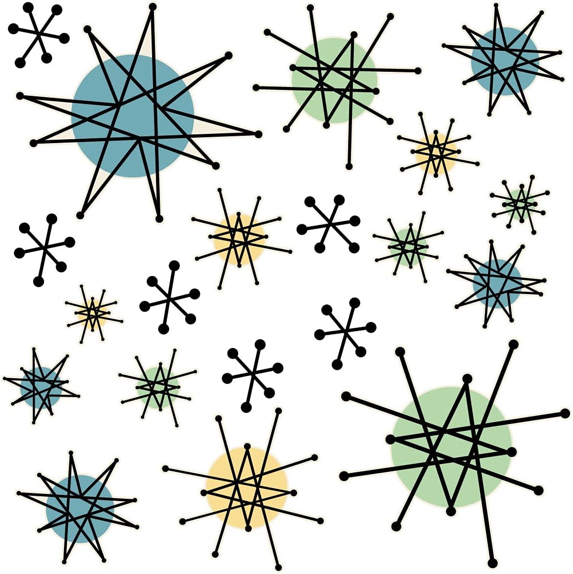 Retro Planet.com – Calcomanías de vinilo Atomic Starburst, calcomanías retro de los años 50 (juego de 20), de 1.5 a 6 pulgadas