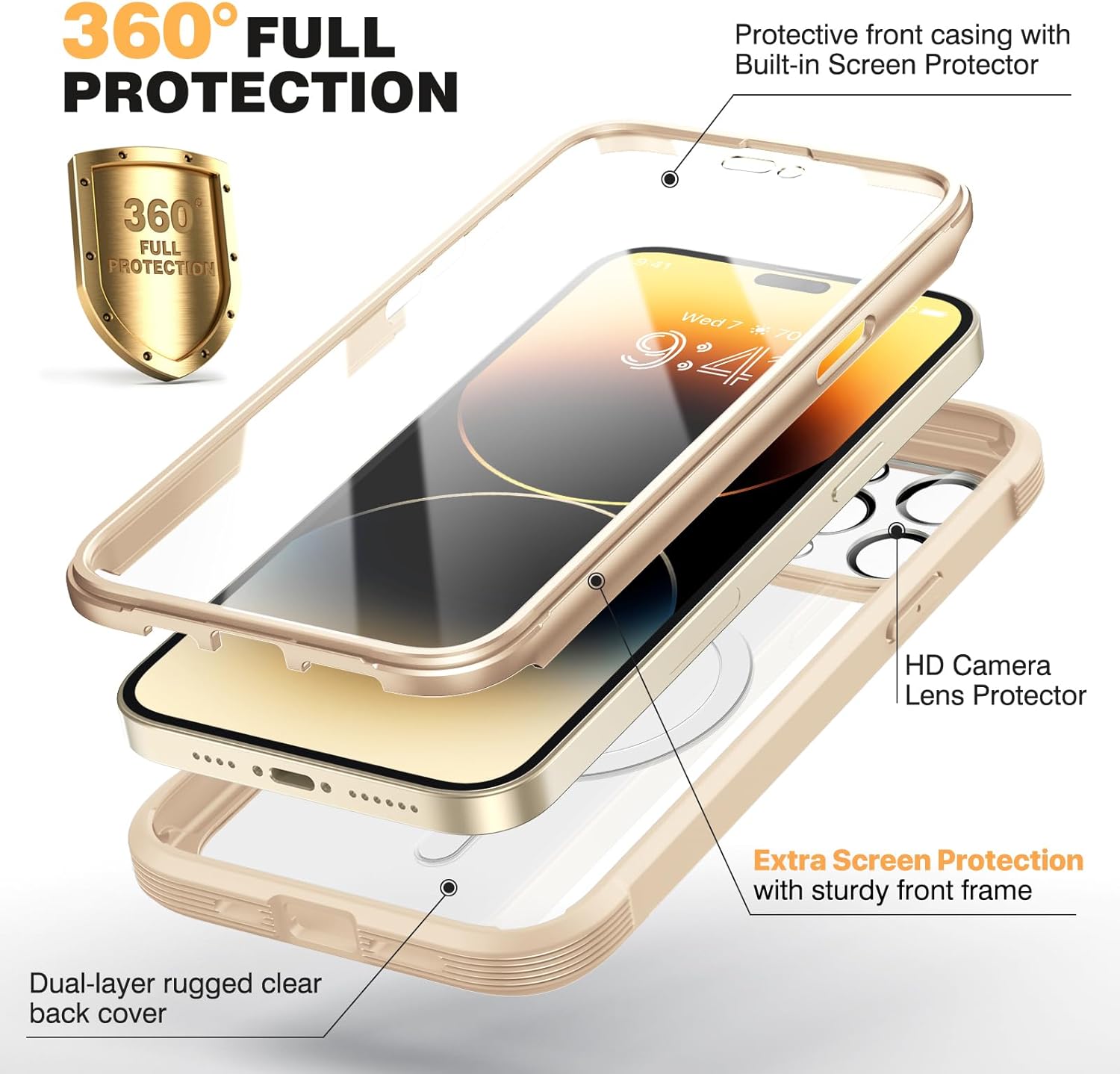 Diaclara Funda diseñada para iPhone 14 Pro Max de 6.7 pulgadas, compatible con Mag Safe actualizada en 2023 Funda protectora 360 + protector de