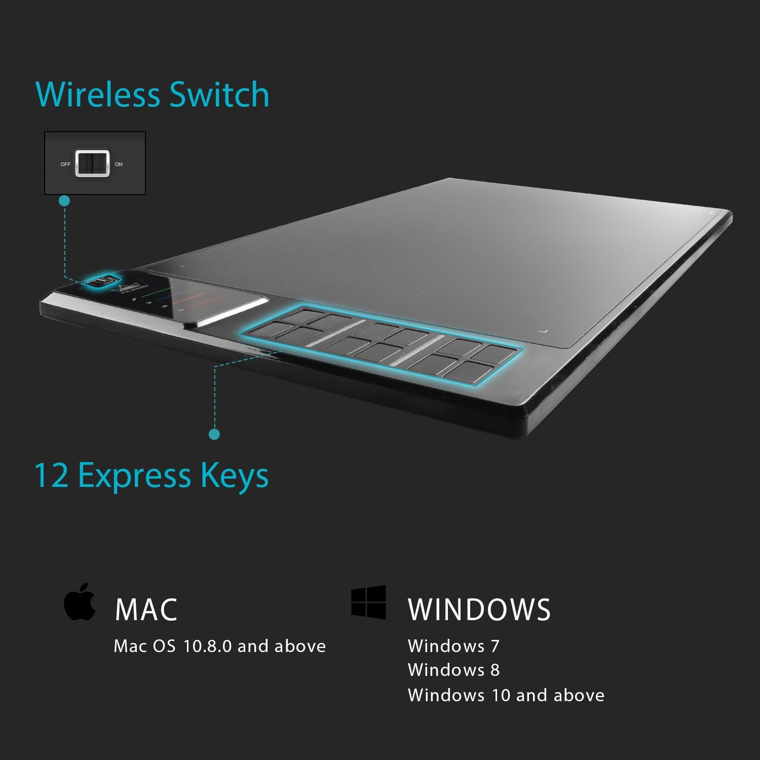 Huion WH1409 Tableta de dibujo gráfico inalámbrico 8192 Pen Pen Tablet con 12 teclas de prensa