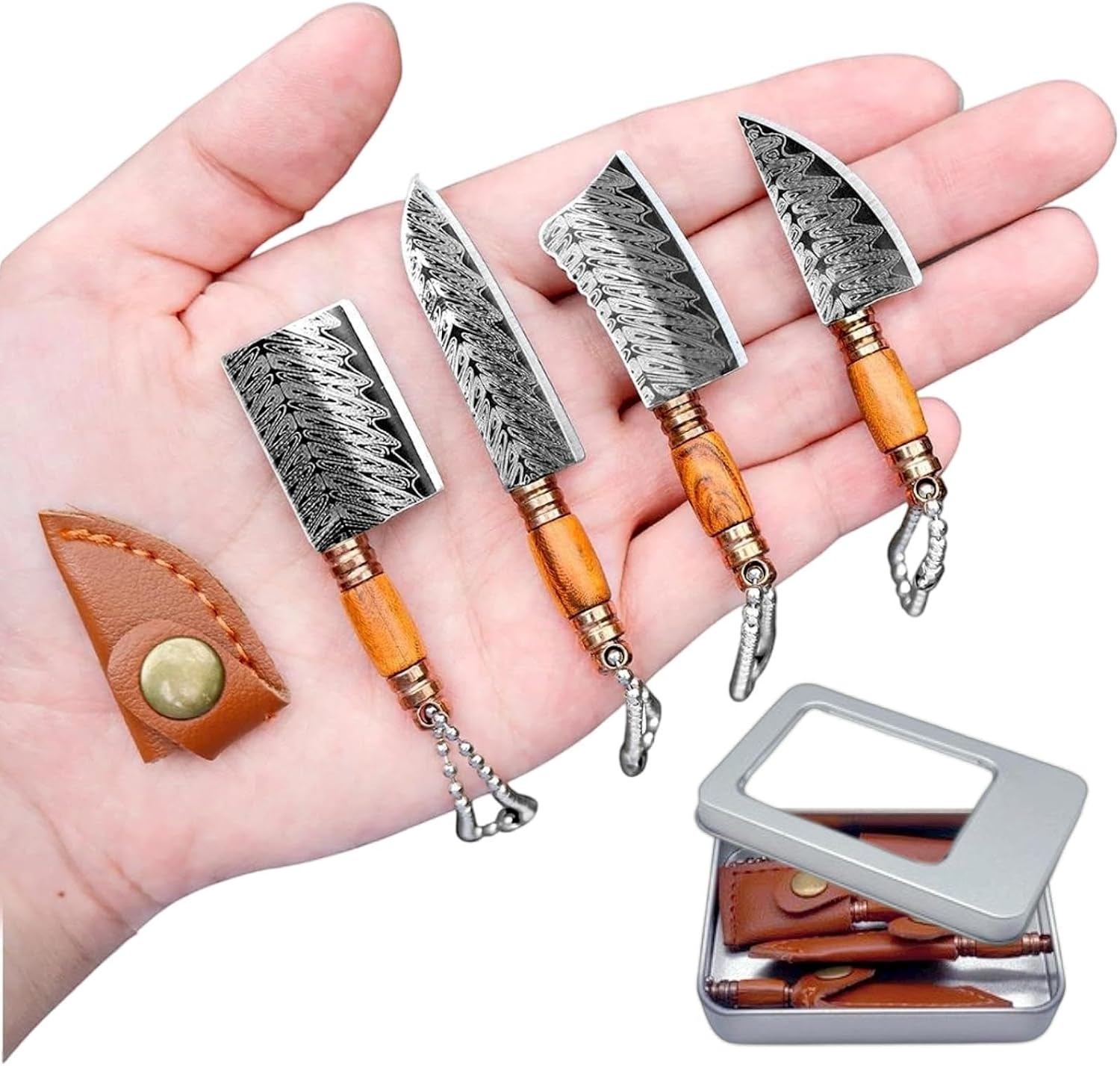 Liberal Brightdeer Juego de mini cuchillos, mini juego de cuchillos de bolsillo, cuchillo pequeño mini cuchillo de chef EDC con funda para abridor