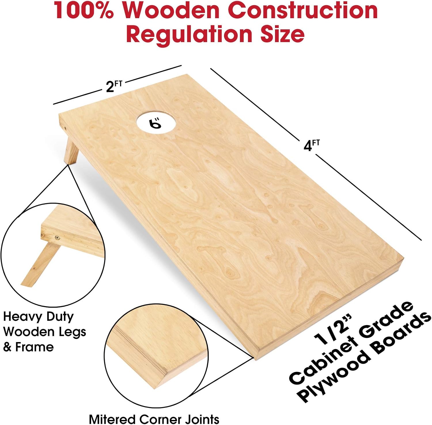 GoSports Regulation Size Wooden Cornhole Set with Natural Wood Finish – Includes Carrying Case
