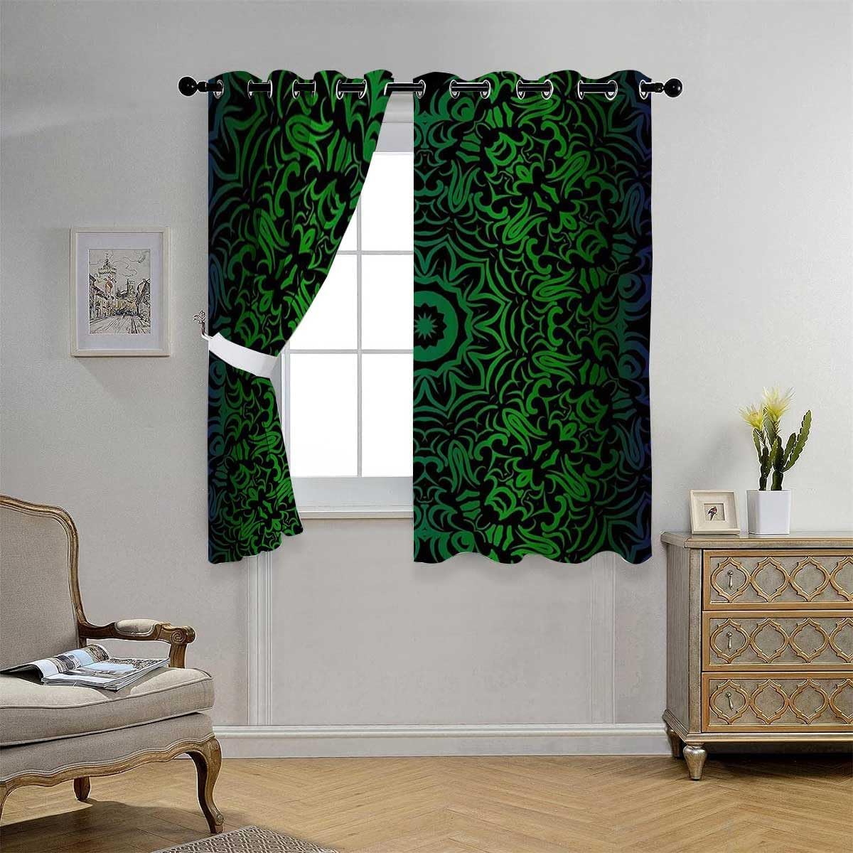 YANFENQI Cortinas para Habitacion Green Decorative Dark Temporary Doors for Hallways Curtain Divider 55Inch Width by 55Inch Length,2 Panels