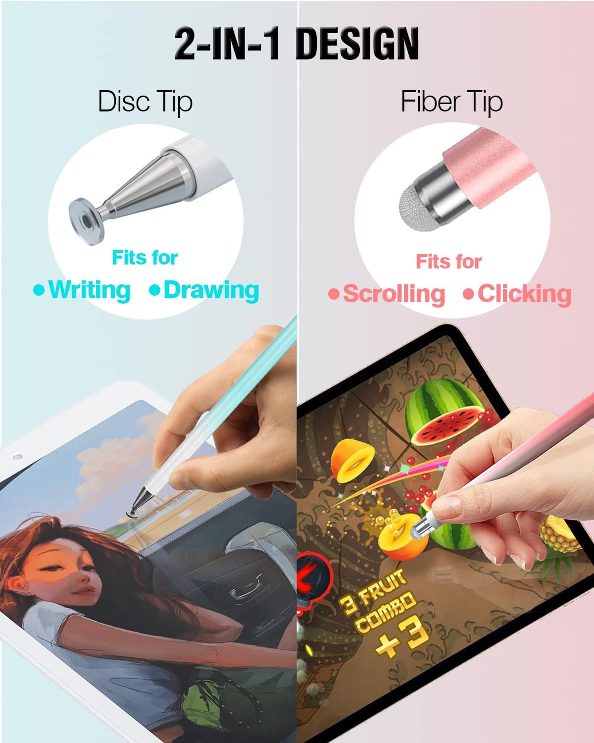 Lápiz óptico para pantallas táctiles, 2 en 1, lápiz capacitivo universal de alta precisión para iPad, compatible con Apple, iPhone, iPad, Android,