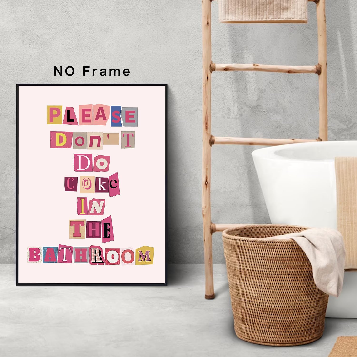 Póster de citas de refranes de baño de moda, texto colorido con texto en inglés Please Dont Do Coke In The Bath, impresiones artísticas de pared de