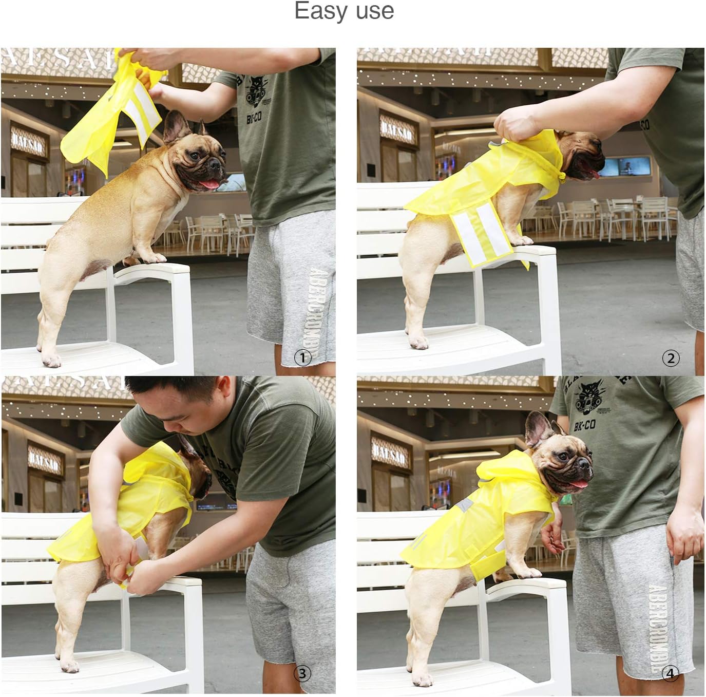 iChoue Chubasquero para perro, impermeable, ajustable, con correas reflectantes, ligera, para bulldog francés grande (amarillo, L)