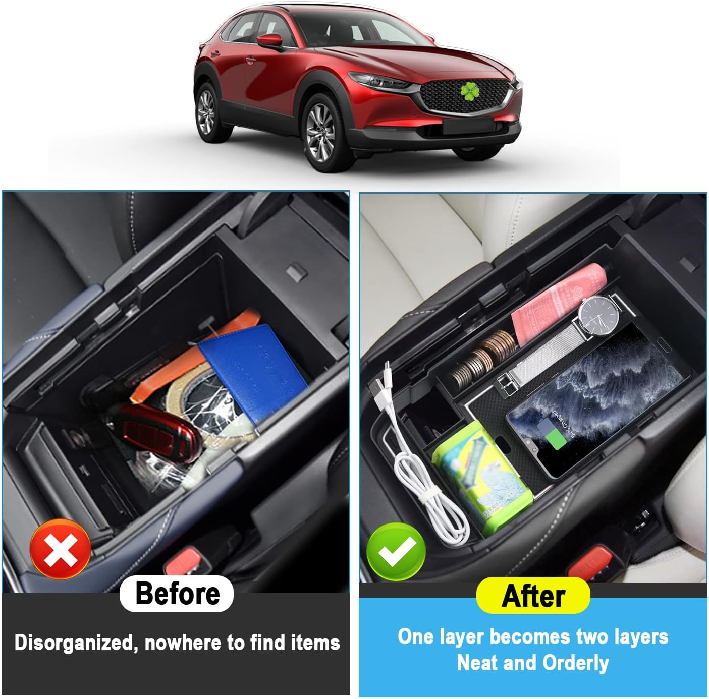Ruiya Organizador de consola central para CX 30 2020-2024, Mazda CX 30, accesorios CX30, consola central, material ABS, bandeja de consola central