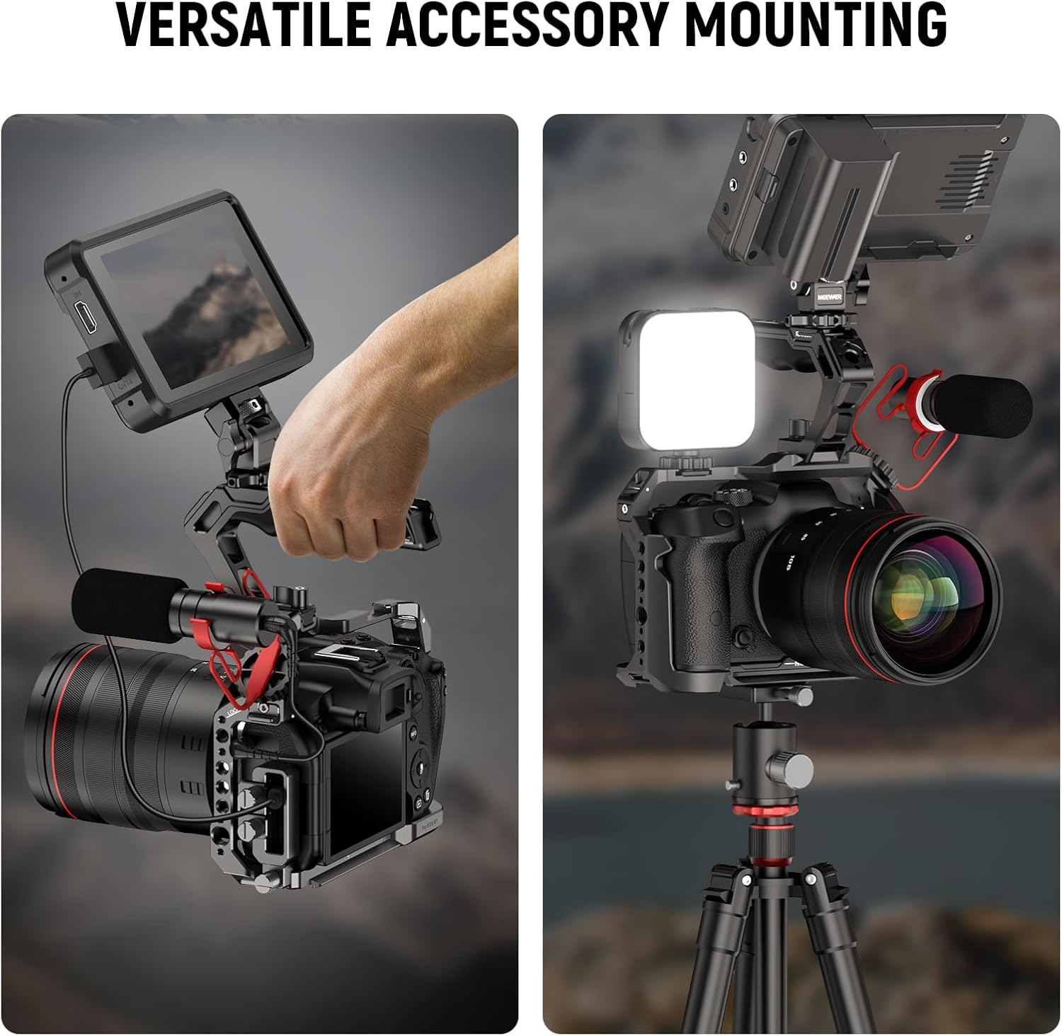 NEEWER Jaula para cámara R7 compatible con Canon EOS R7, soporte de video de aluminio con abrazadera de cable HDMI, riel OTAN, zapata fría, ARRI de