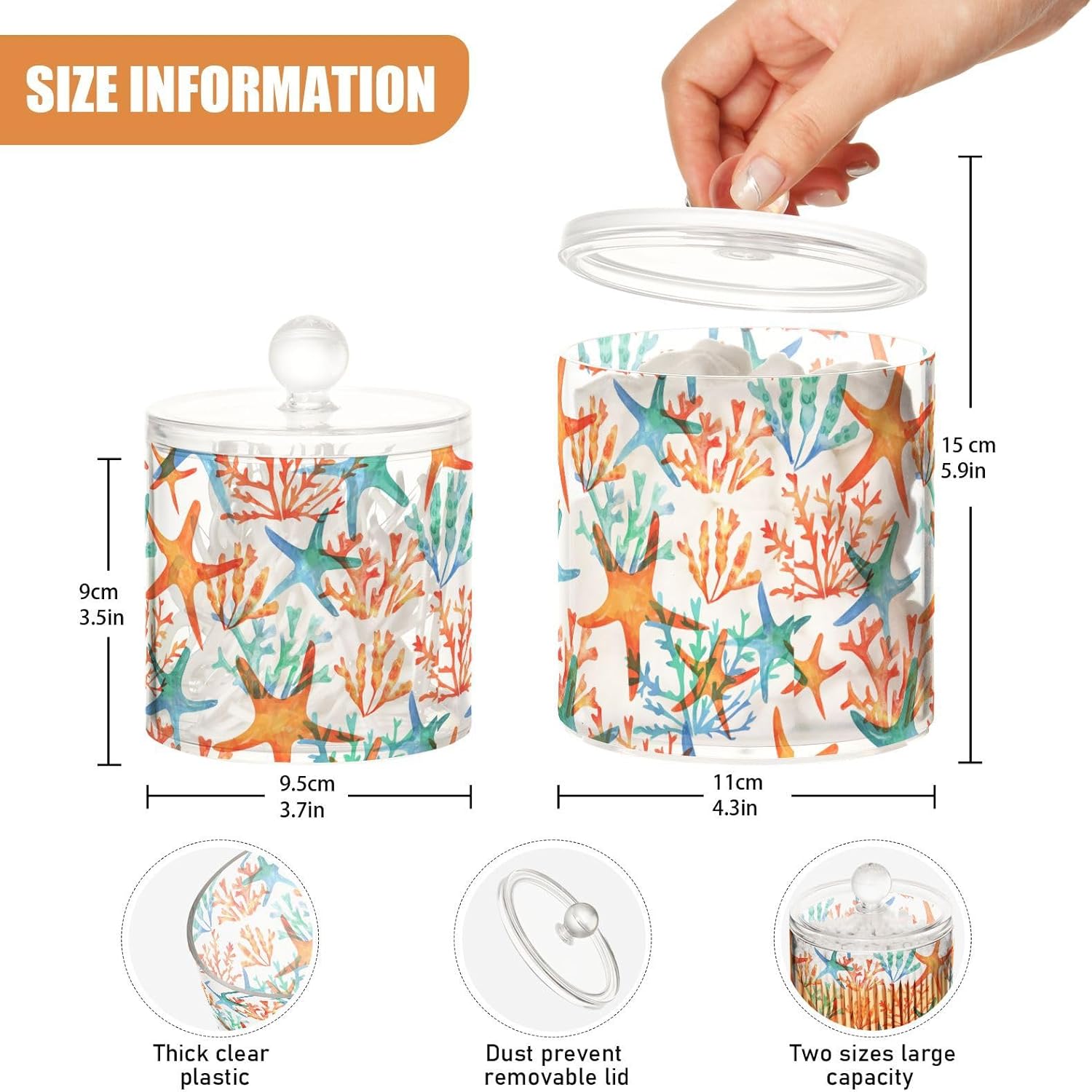 Tarros de estrella de mar con tapas, tarros de baño, tarros pequeños, dispensador de almohadilla de algodón para dormitorio, artículos esenciales