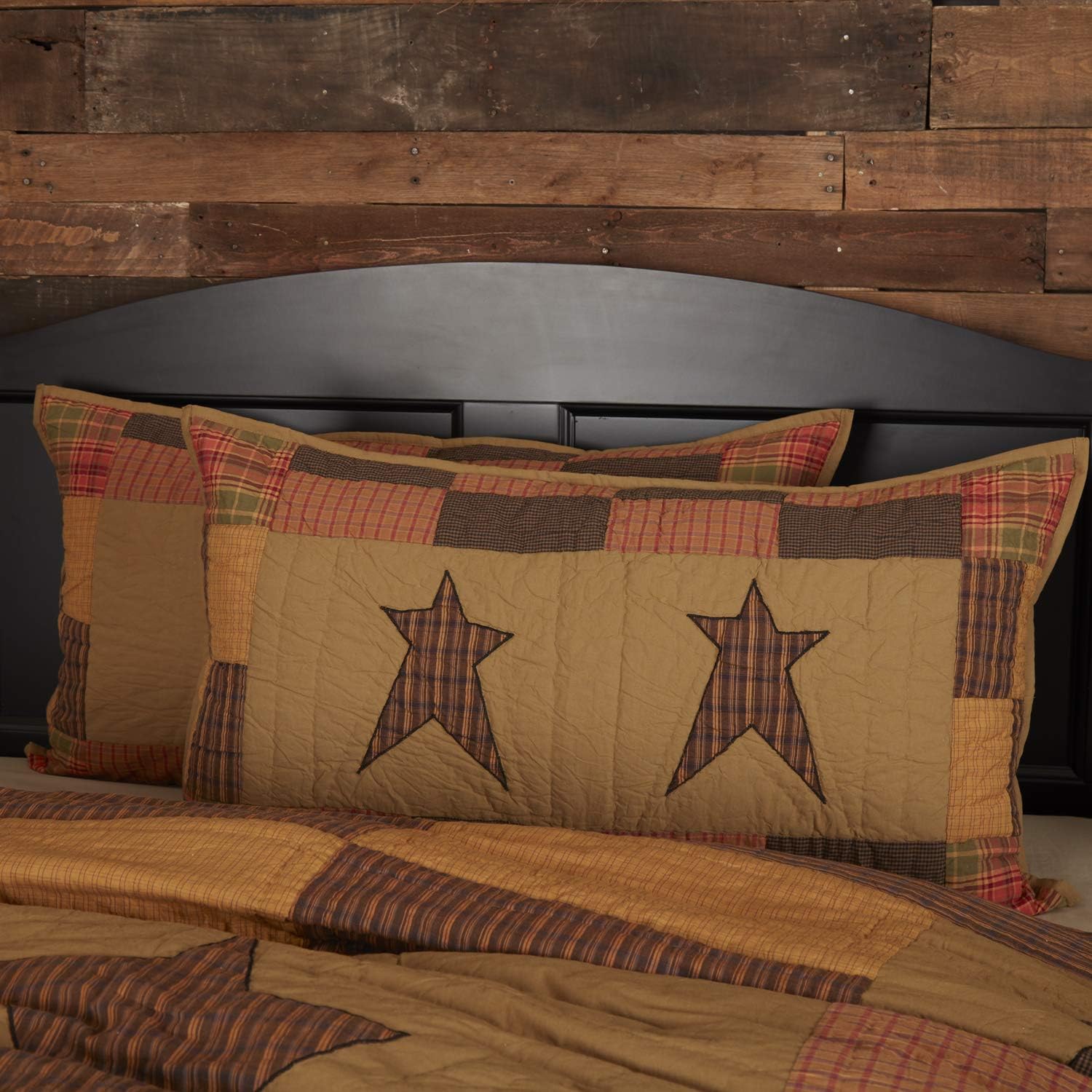 VHC Brands Stratton Primitive King – Funda de algodón con apliques de estrella de algodón acolchado a mano, rectangular, decoración para dormitorio