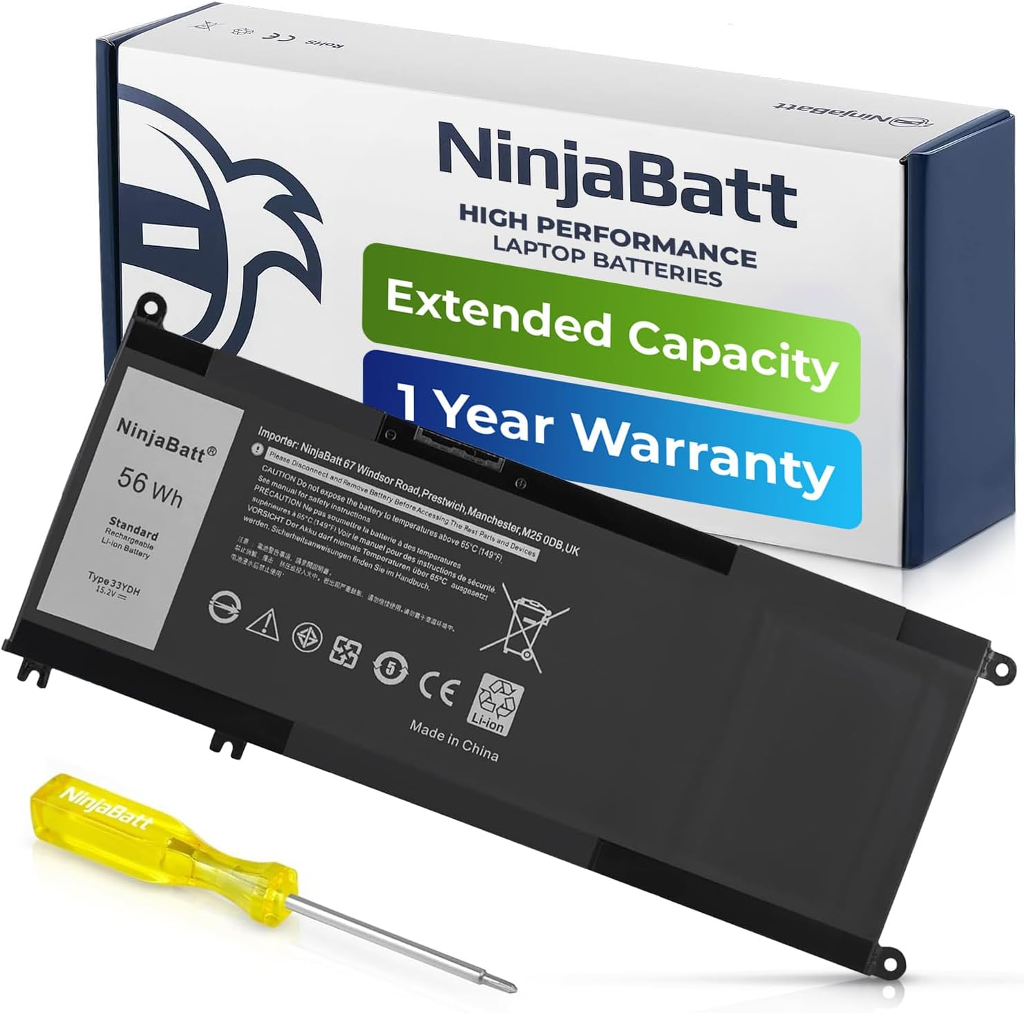 NinjaBatt Batería para Dell 33YDH 17 7000 7779 13 7353 17 7778 15 7778 15 7577 P30E 7786 7773 3779 G5  7588 3579 5587 G7  G3 Latio tude 13 3380 14