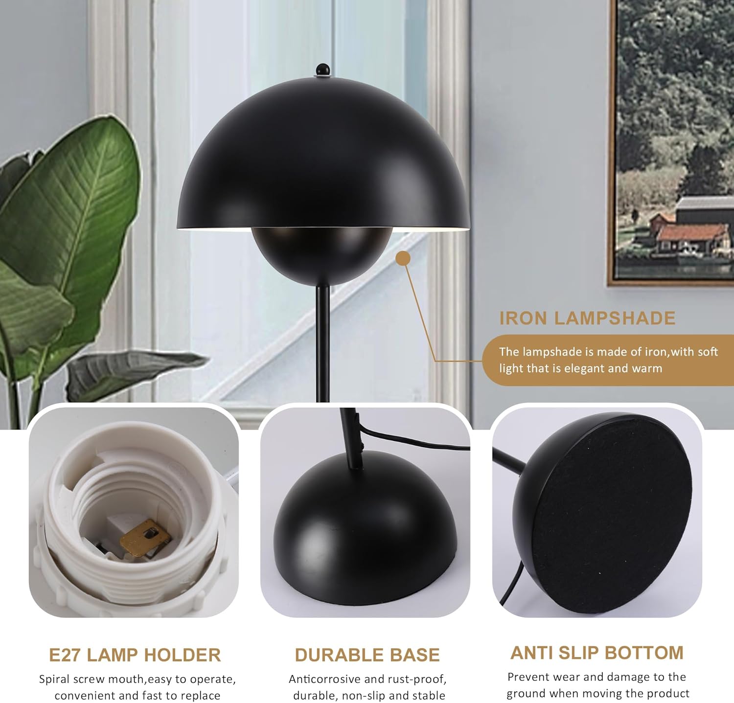 SUNLLOK Lámpara de pie negra para sala de estar, pantalla industrial de cúpula de metal con interruptor de pie, moderna lámpara de pie de lectura