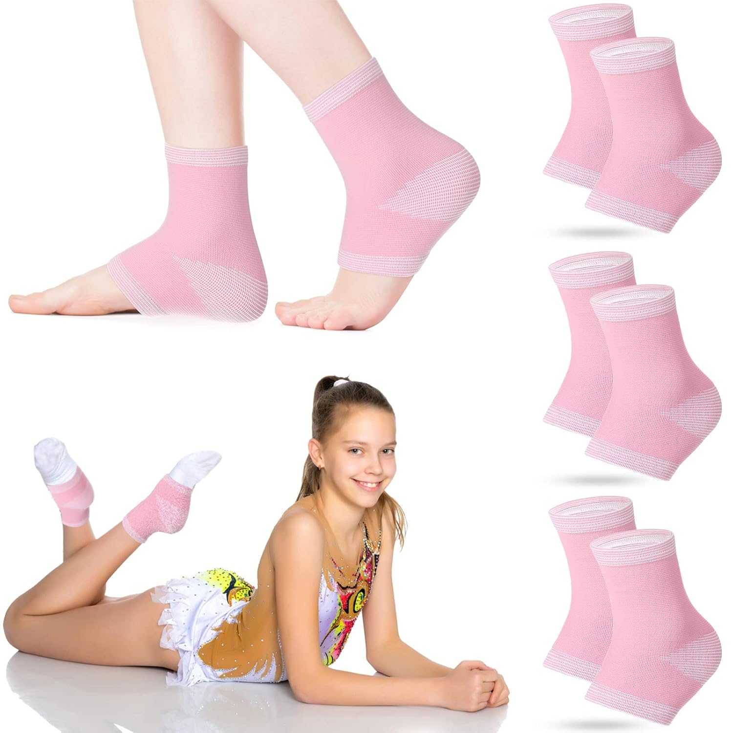 3 pares de mangas de compresión de tobillo para niños, tobilleras de compresión, soporte de arco de pie, calcetines para niñas, tobilleras,