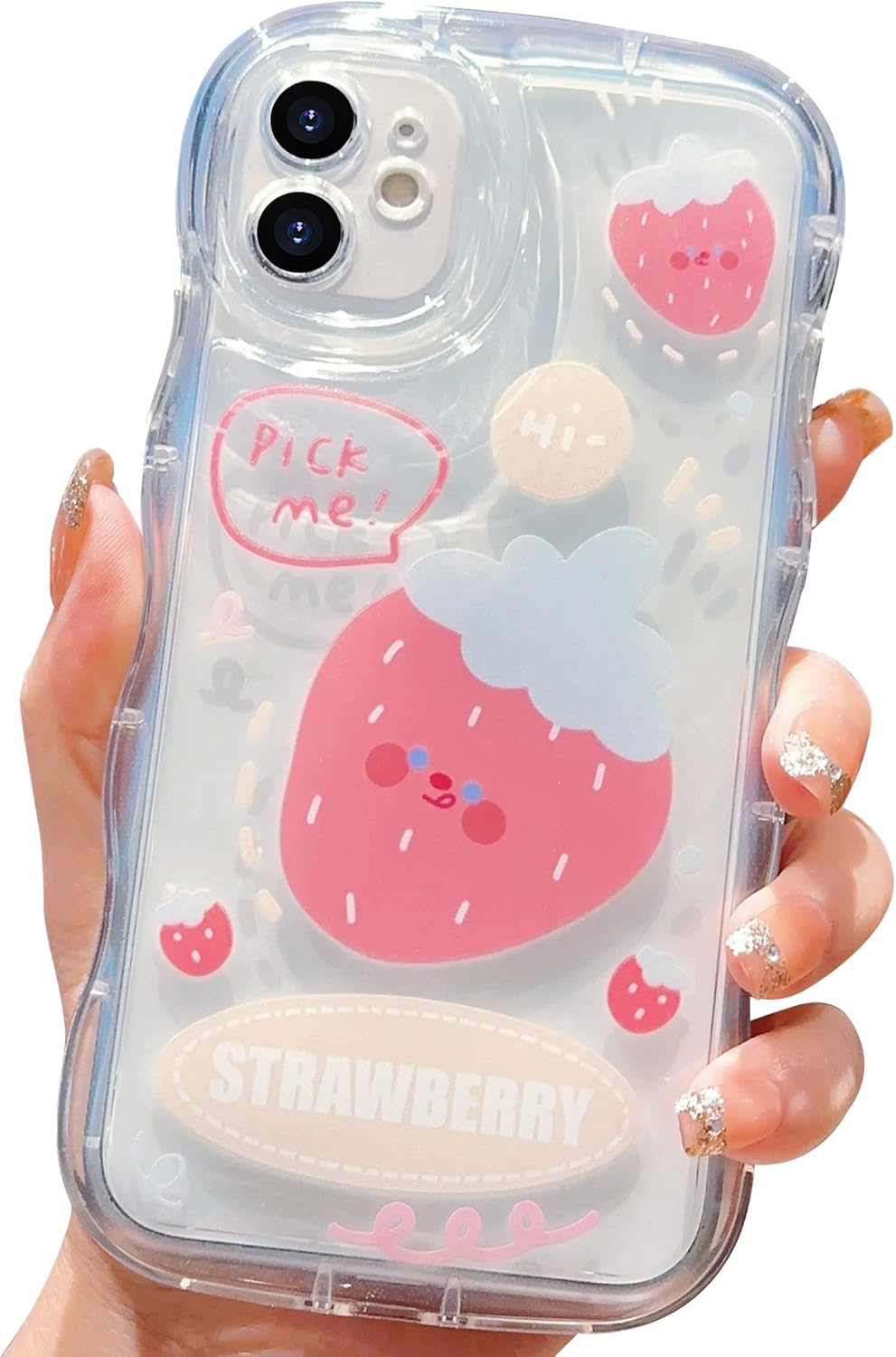 YKCZL Compatible con iPhone 11, funda protectora de TPU suave con bonito patrón de fresa rosa, funda protectora de bolsa de aire para iPhone 11 para