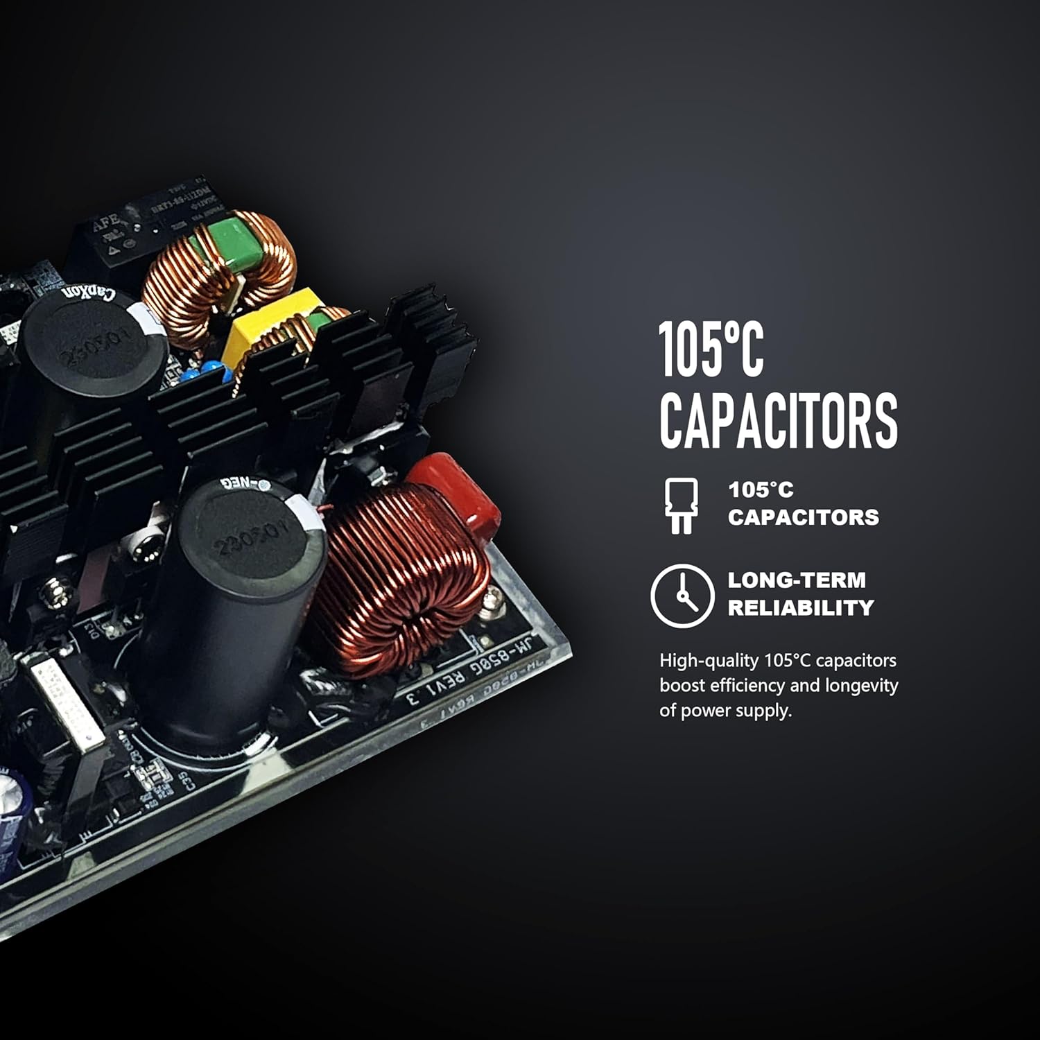 POINWER Fuente de alimentación de 850 vatios 80 Plus Gold – Ventilador silencioso RGB de 4.7 in, PFC activo, condensador de 221.0 F – PSU de alto