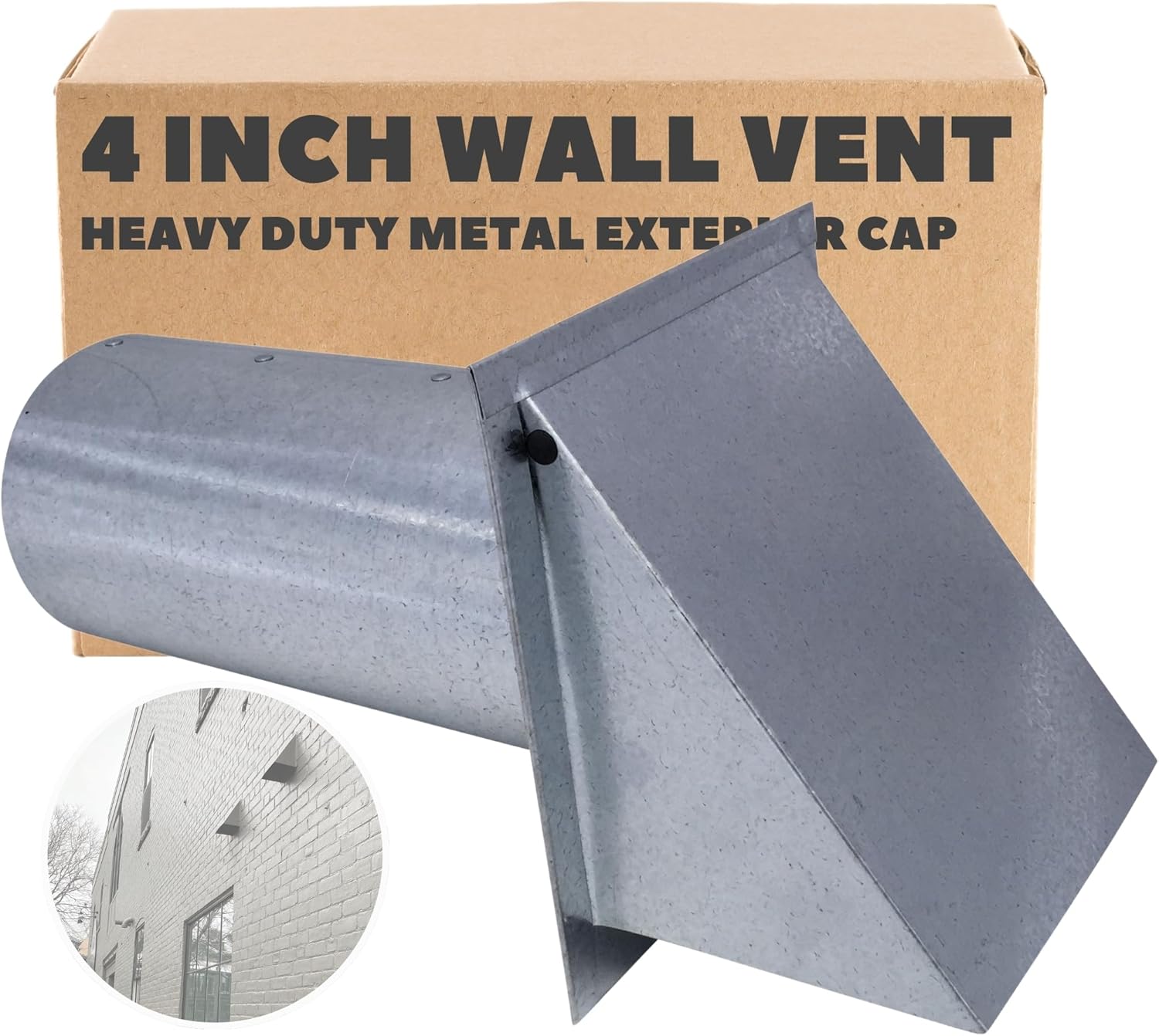 Vent Works – Tapa de ventilación de pared de 4 pulgadas, acero galvanizado con amortiguador y pantalla, tapas de metal con capucha resistentes para