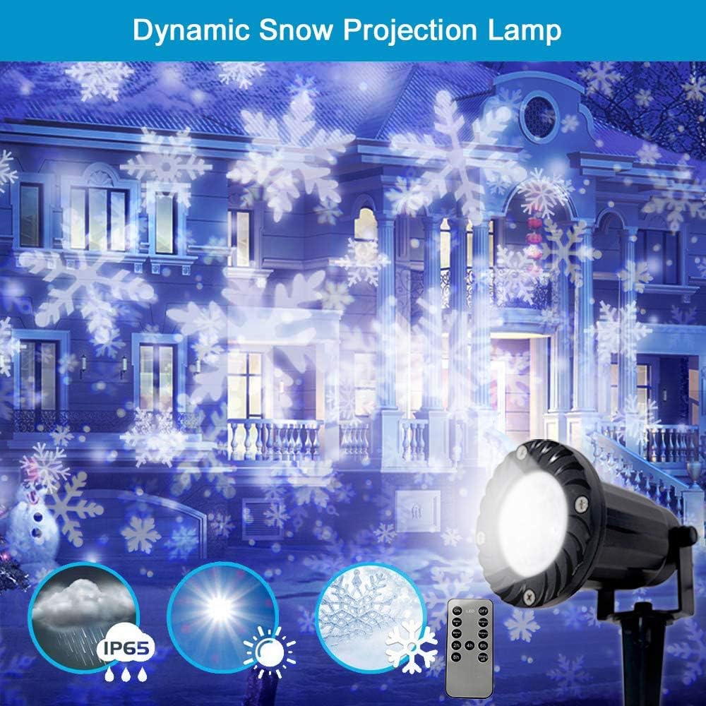 Proyector de tormenta de nieve de Navidad, luces de estaca de jardín al aire libre, luces LED de copo de nieve, impermeables, paisaje, remoto, copos