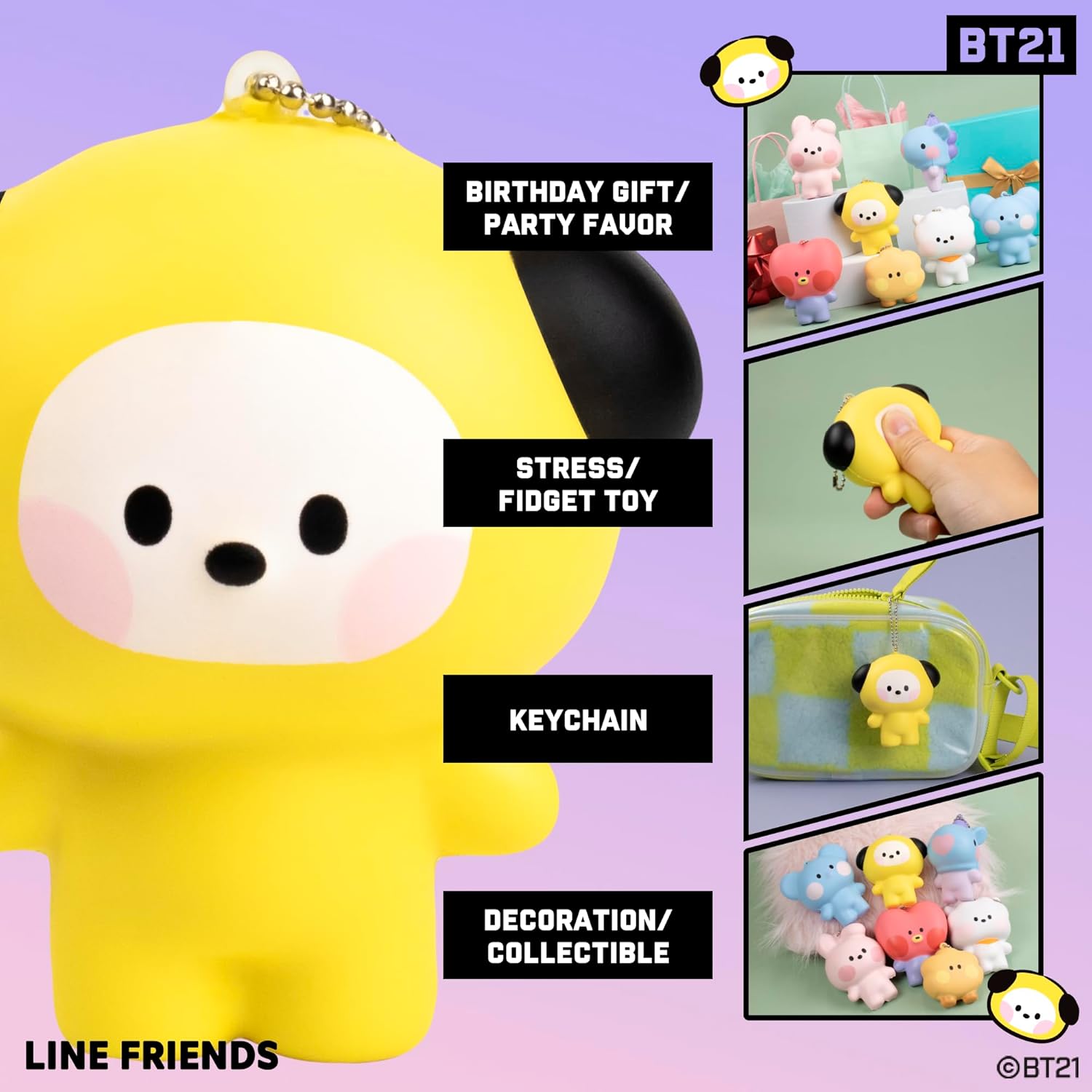 Hamee BT21 Minini – Lindos juguetes blandos SquiSHU – Llavero de juguete blando de levantamiento lento para recuerdos de fiesta, bola antiestrés,