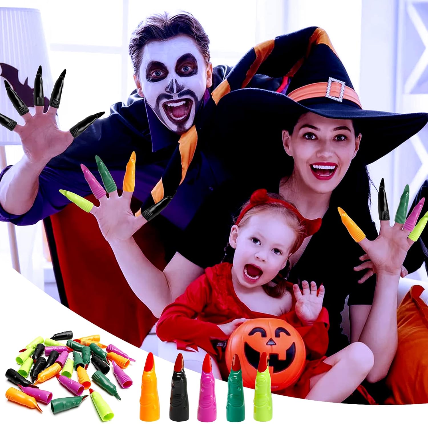 30 dedos de bruja falsos de plástico, coloridos para niños, para leer Halloween, dedos de bruja para fiesta, cosplay, accesorio de disfraz de 5