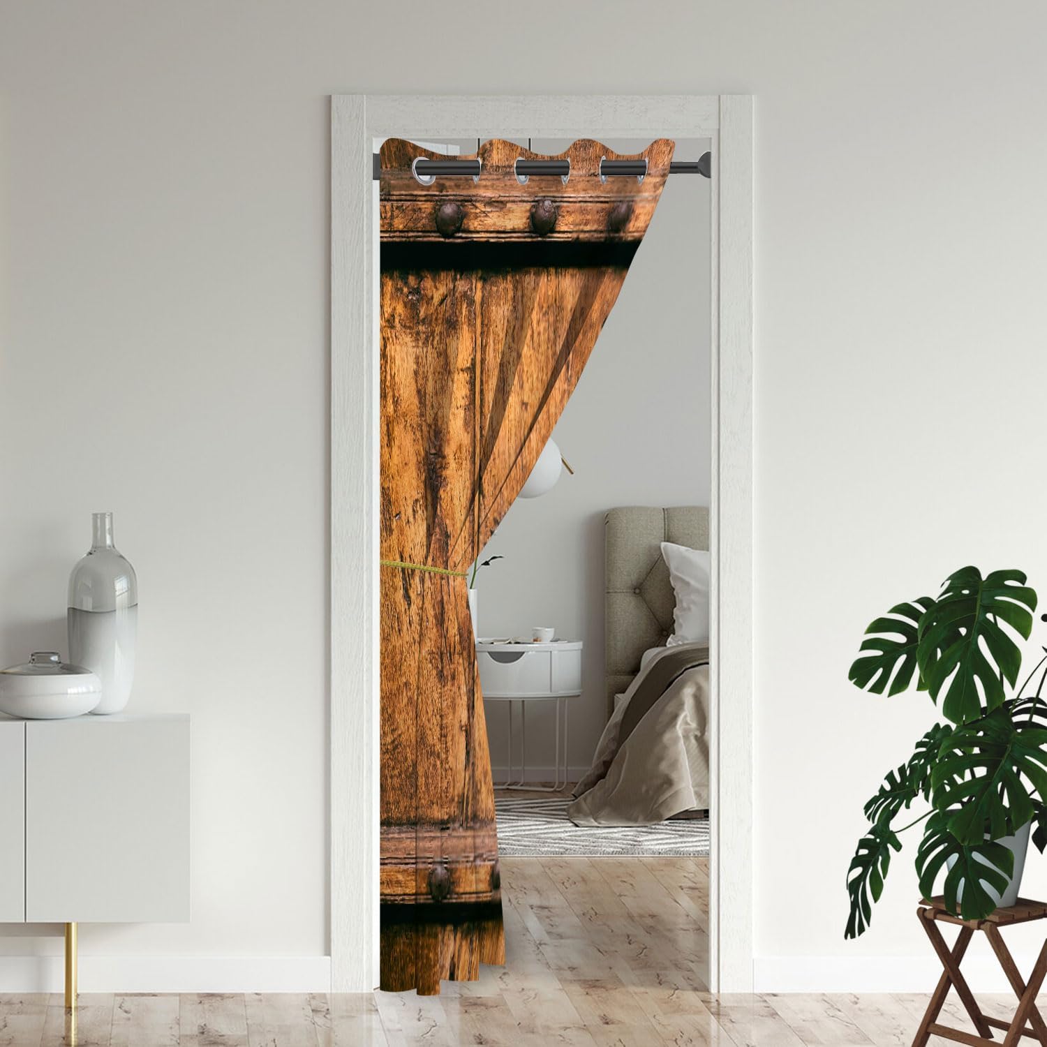 Cortinas opacas de madera para puertas, diseño de granero, estilo rural, para armario de dormitorio de niños, con ojales, aislamiento térmico,