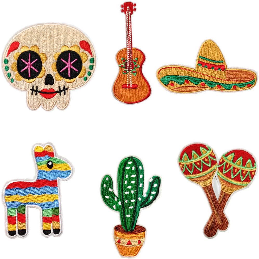 Tornado-Storm – 6 piezas del Día de los Muertos México, Guitarra Clásica, Esqueleto Maquillaje, Sombrero de Paja, Piñata, Cactus Maceta, Maracas,