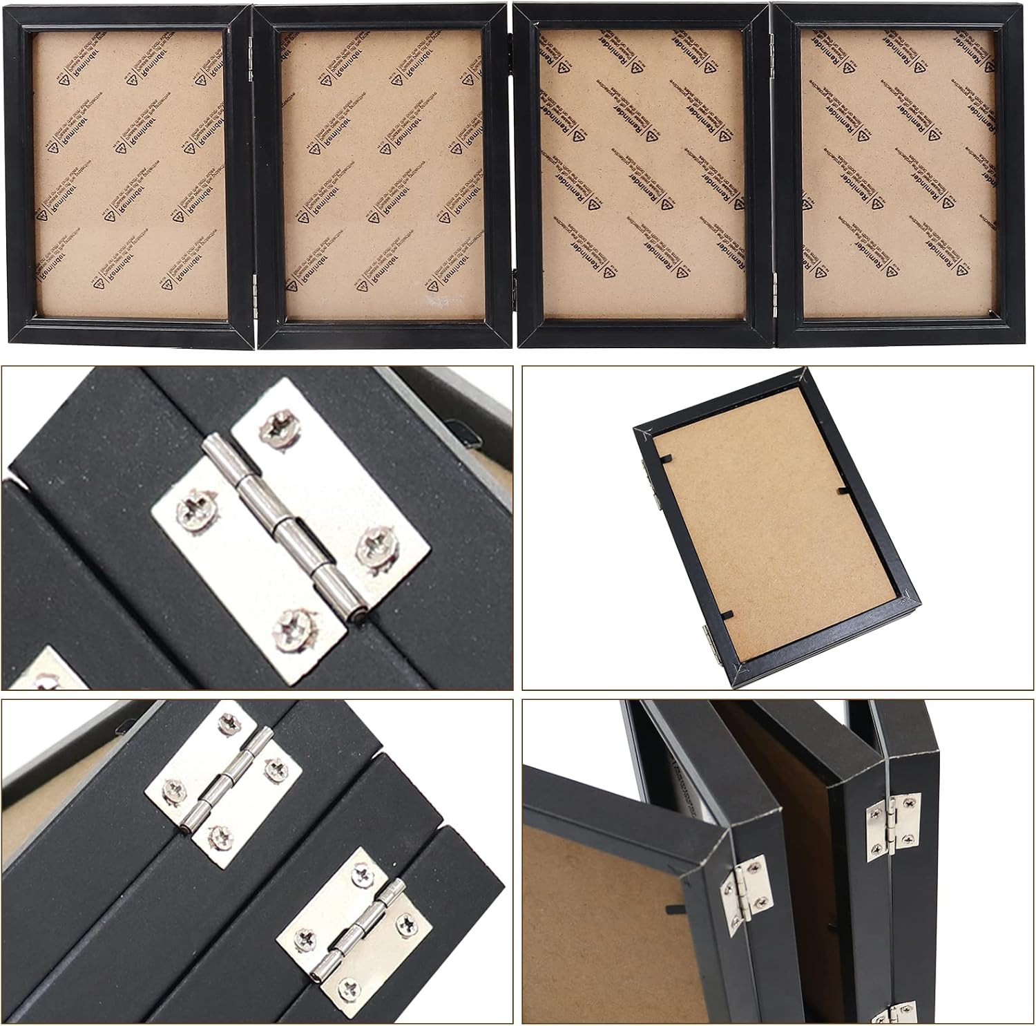 POILKMNI 4 portarretratos plegables de 5 x 7 pulgadas con bisagras de alta definición, de madera natural, marco de acrílico rústico para escritorio,