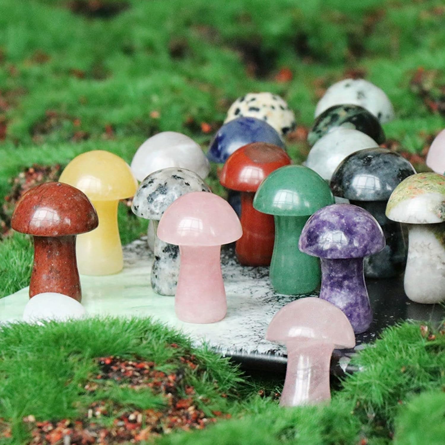 15 piezas de piedras naturales de colores surtidos, escultura de hongos, decoración de cristal para manualidades en el hogar, maceta, piedras