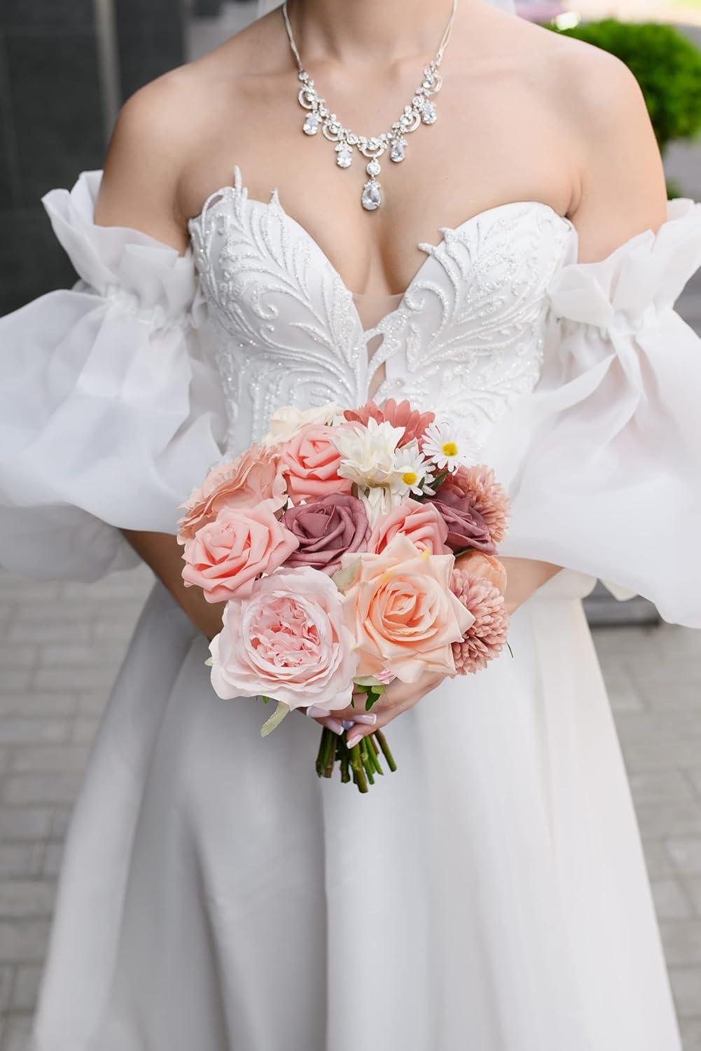 Combo de flores artificiales de seda sintética con tallos para manualidades, ramos de boda, centros de mesa, arreglos de mesa, decoración de novia,