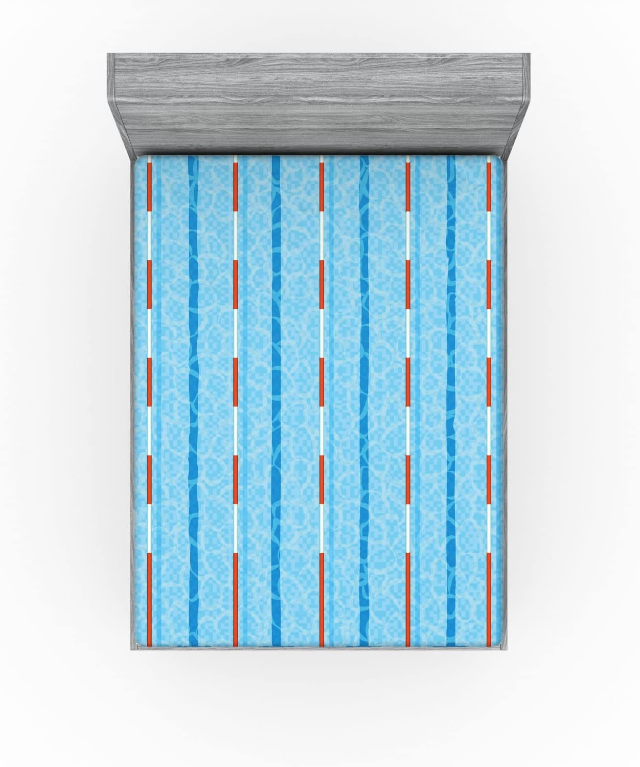 Lunarable Sábana bajera azul, piscina temática de competición deportiva con imagen de pictograma acuático, funda de cama con bolsillo profundo
