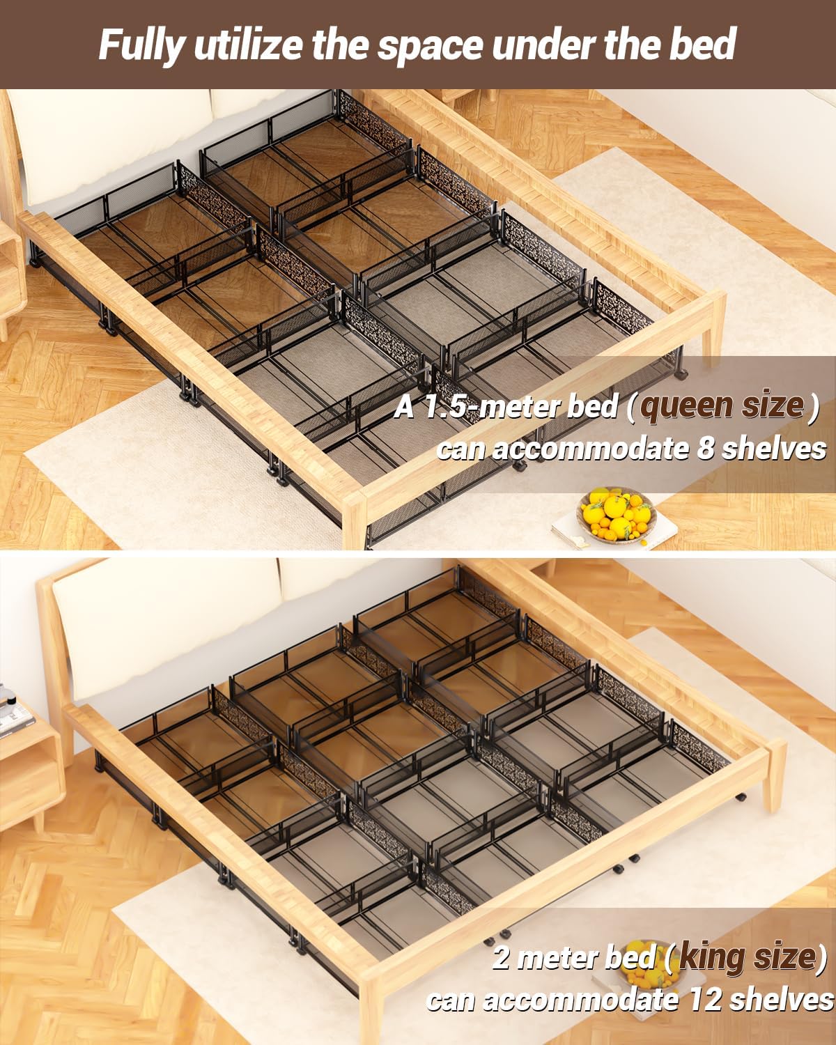Almacenamiento debajo de la cama con ruedas, cajón de almacenamiento plegable debajo de la cama, montaje sin herramientas, contenedor de metal