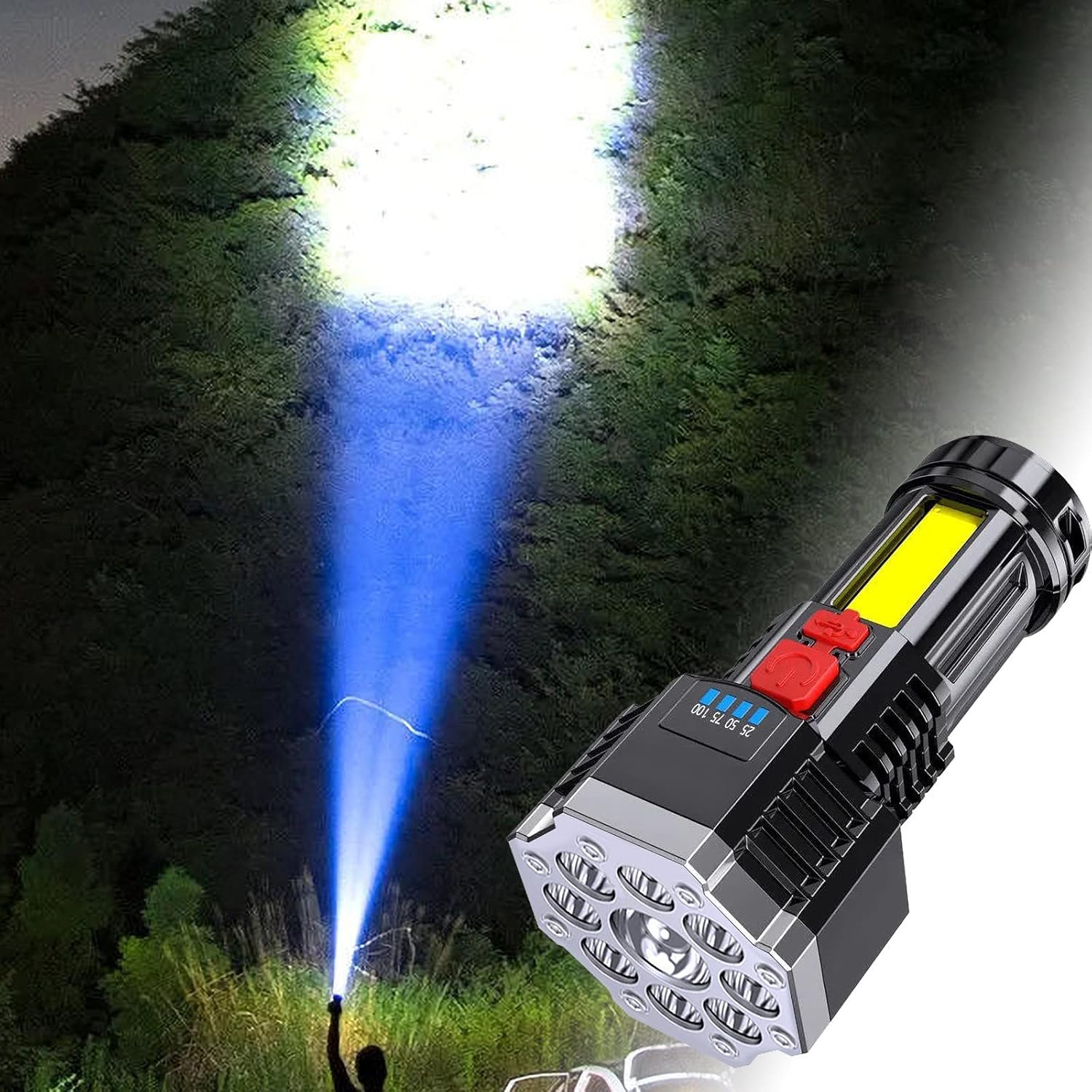 Flashlights High Lumens, Rechargeable LED Flashlight, Super Bright Flashlights 100000 Lumens with 9 LED Light, 4 Modes Handheld Flashlights for
