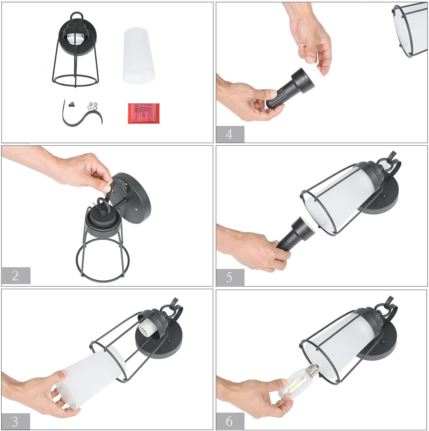 GEPOW Lámpara de pared exterior estilo granja, apliques de pared exterior negra con vidrio esmerilado, luces de porche antioxidantes para puerta