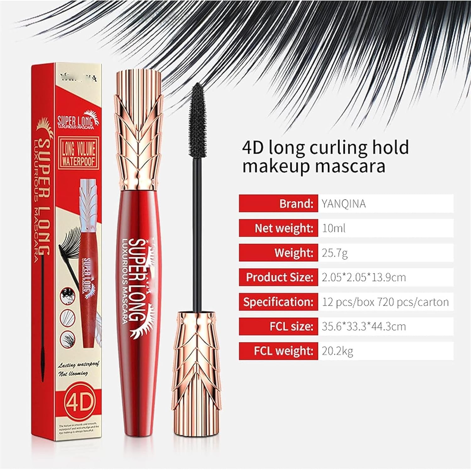 Yanqina – Máscara de pestañas Yanqina súper larga de fibra, máscara de pestañas impermeable Yanquina, rimel de pestañas, máscara de pestañas de