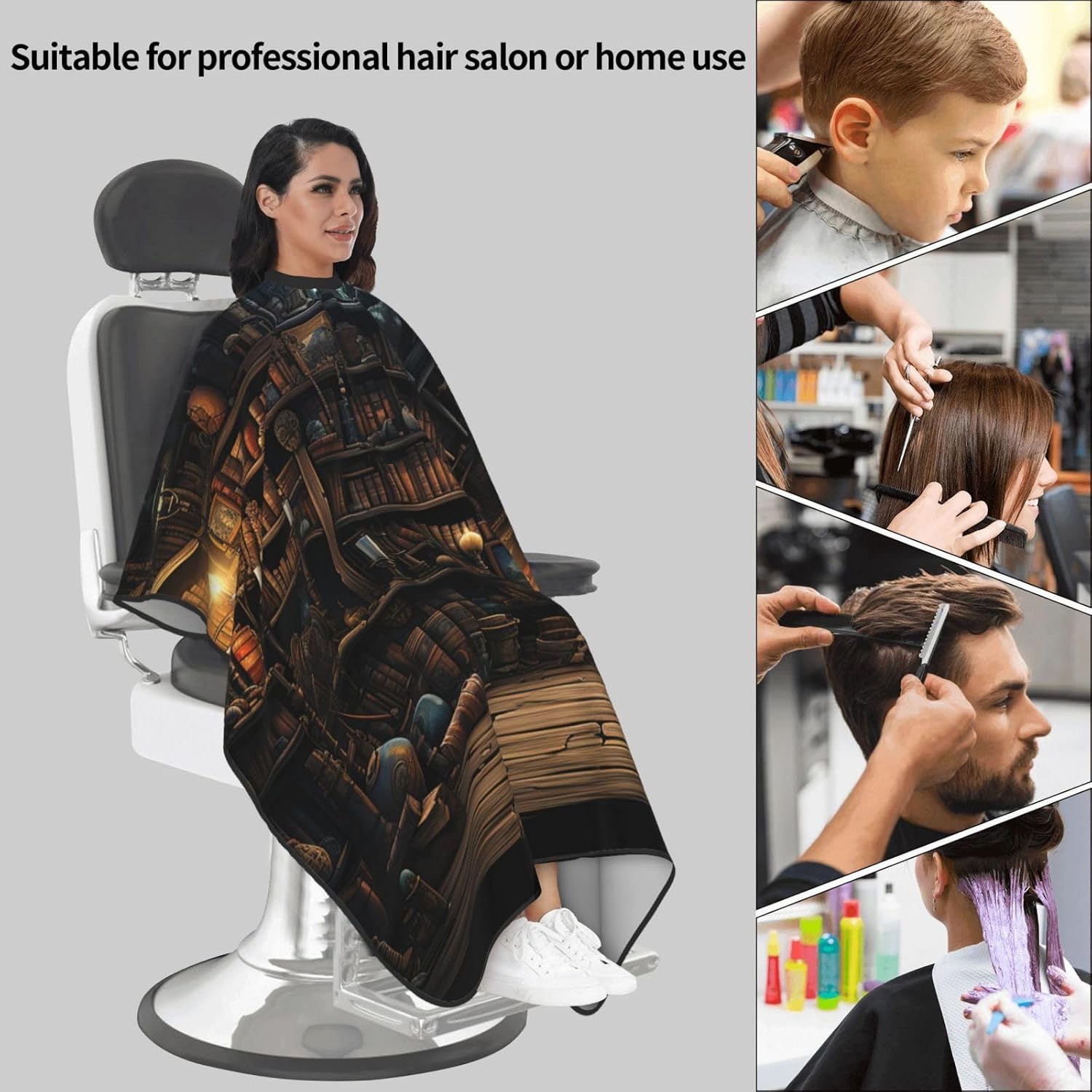 Ancient bookshelf Magic old dark Barber Cape for Men Professional Hairdressing Cutting Salon Cape Hair Styling Cape