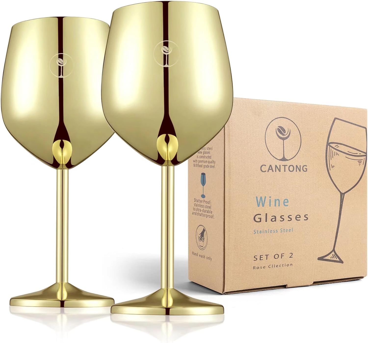 CANTONG Copas de vino tinto, juego de 2 copas de vino, copas de vino doradas irrompibles