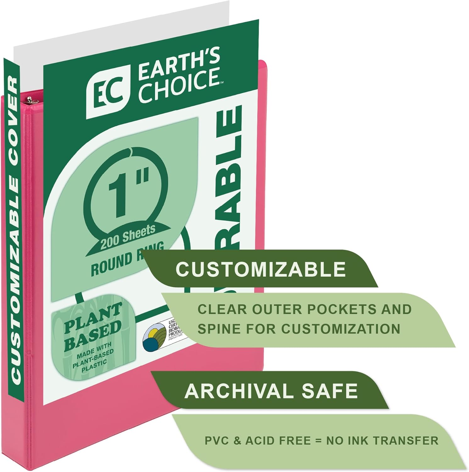 Samsill Earth’s Choice – Carpeta de 3 anillos resistentes de 1 pulgada, elaborada a base de plantas, vista transparente, hasta un 25% de plástico a