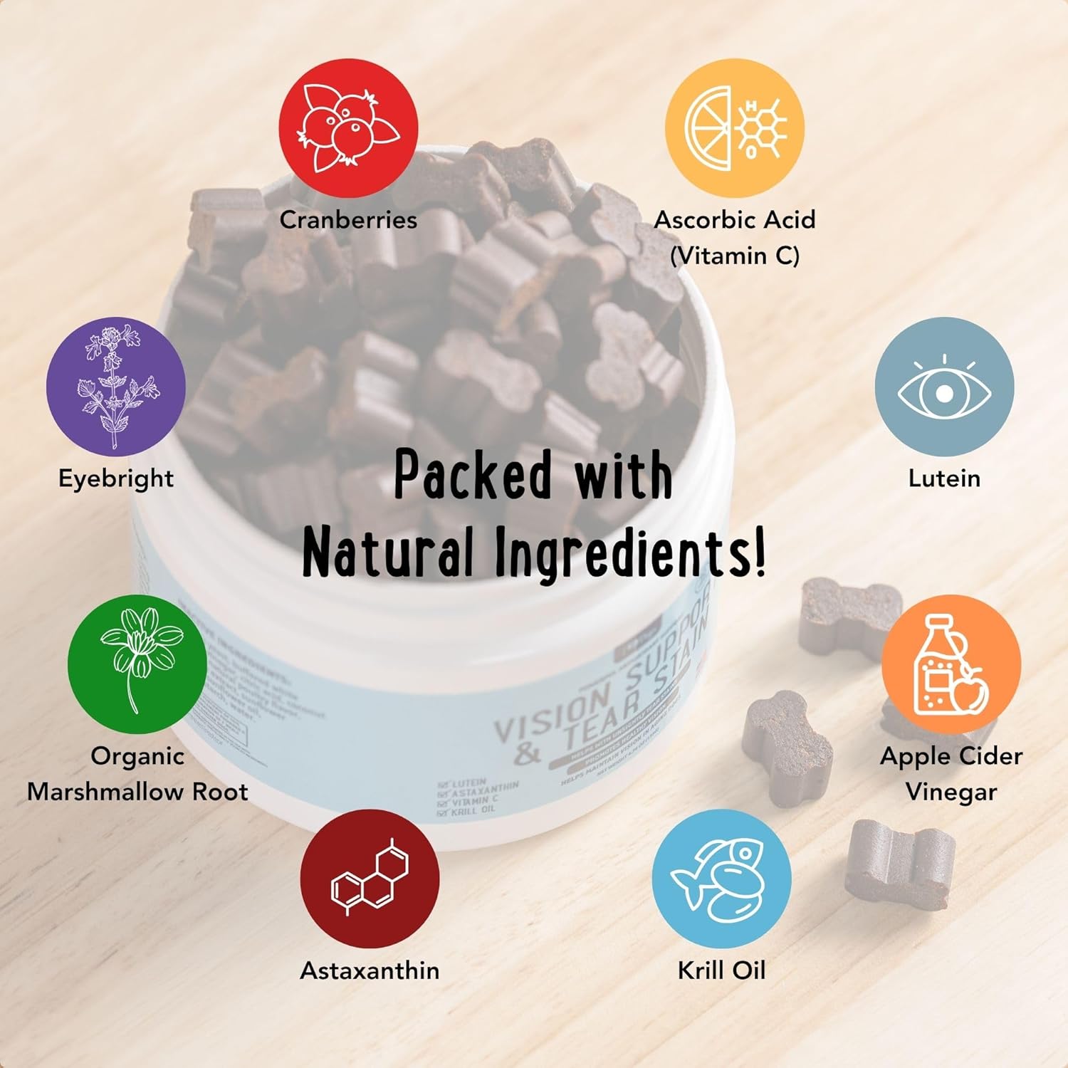 iHeartDogs Masticables para la visión y las manchas de lágrimas para perros, suplemento para el cuidado de los ojos del perro para la humedad de los