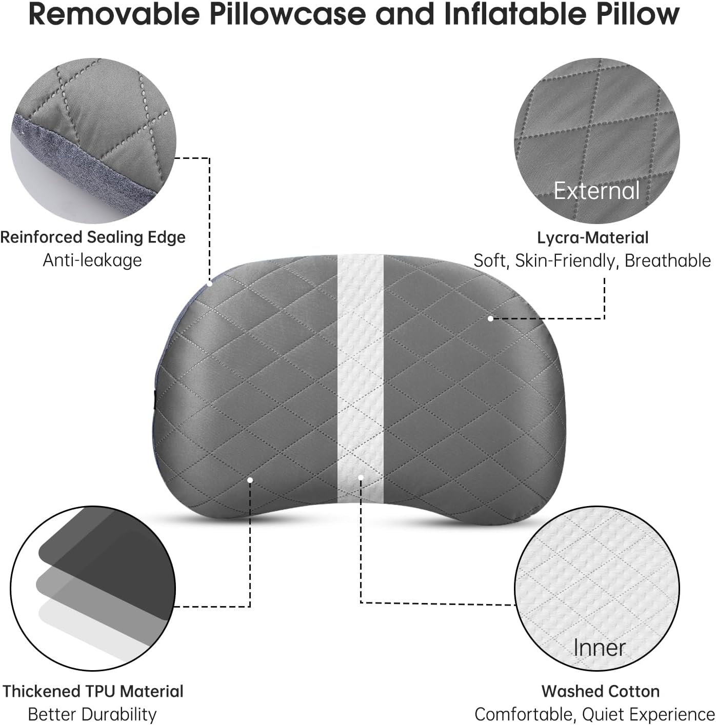 Almohada inflable para acampar con funda extraíble, almohadas de campamento ultraligeras comprimibles para dormir, mochileros, senderismo, playa,