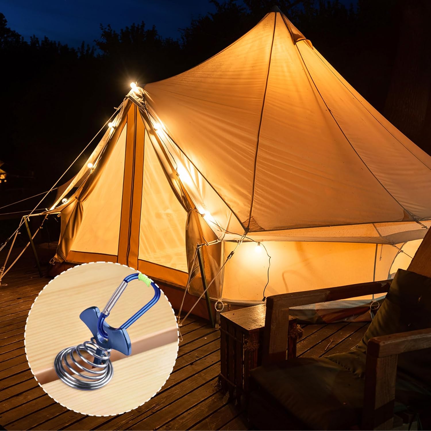 Clavijas de anclaje para cubierta con clip de mosquetón, 10 unidades, accesorios de campamento de espina de pescado, anclajes de cubierta a prueba