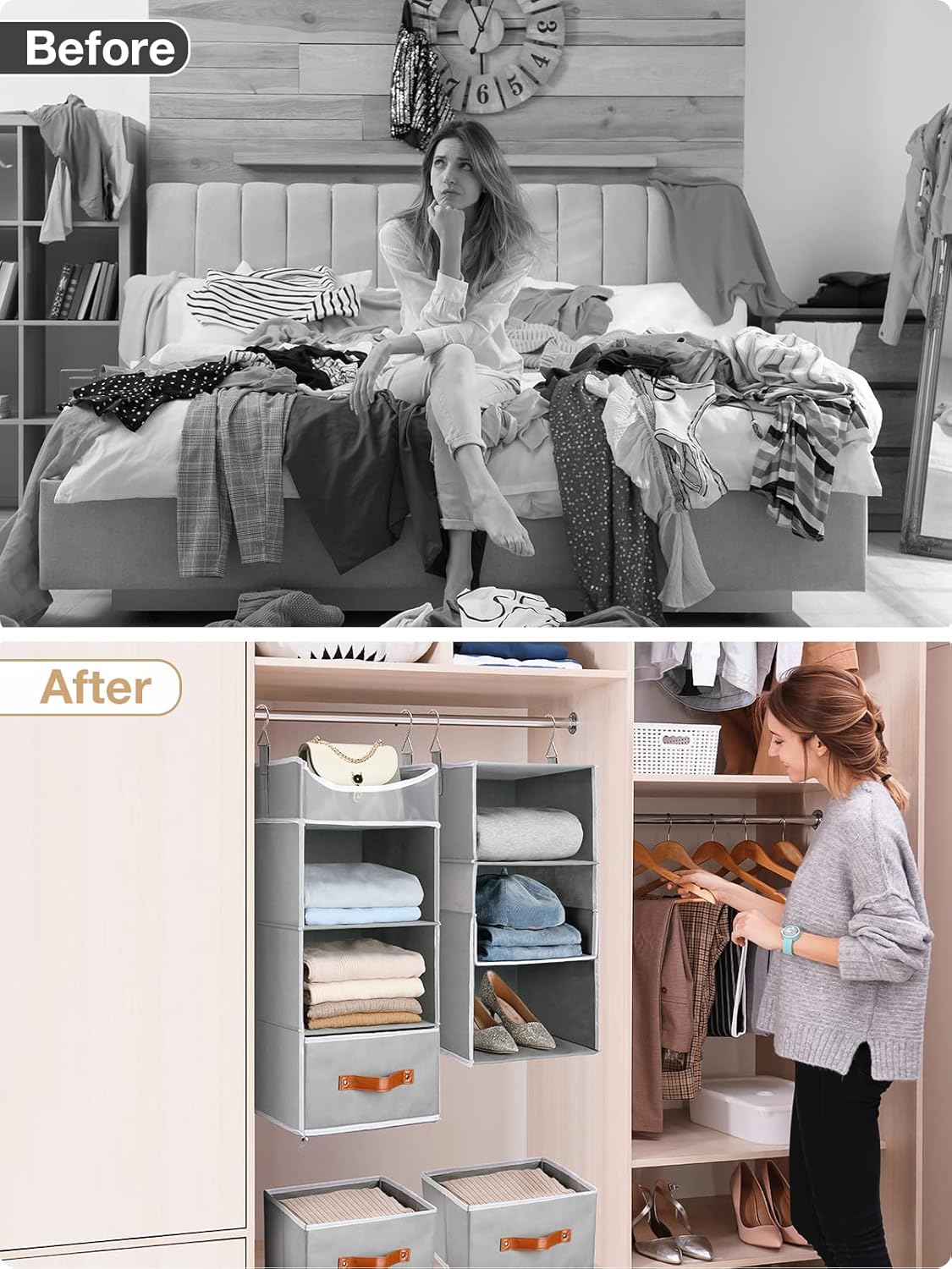 Yecaye Organizador de armario colgante de 7 niveles y paquete de almacenamiento de puerta beige de 4 niveles