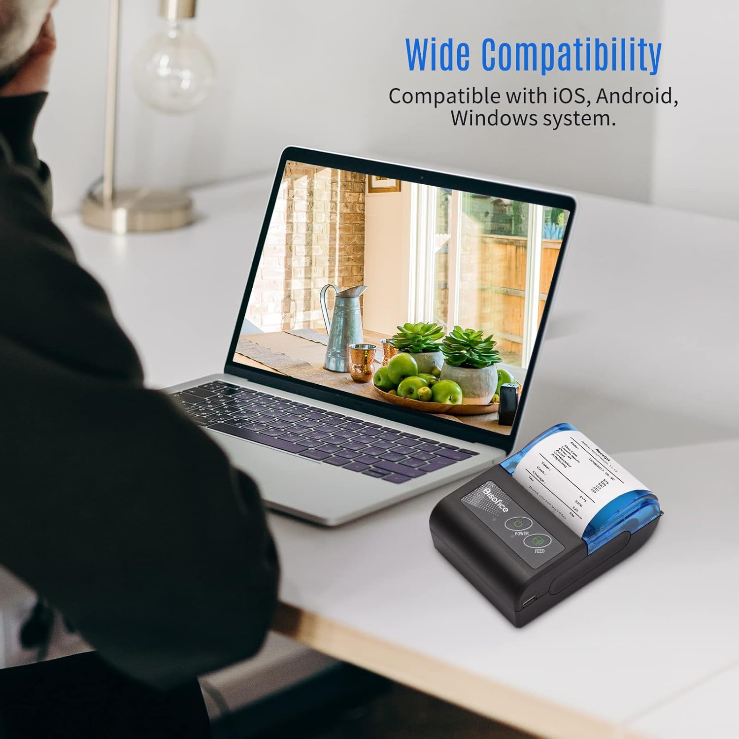 Mini impresora térmica portátil, impresora térmica de recibos de 2 pulgadas, impresora inalámbrica de boletos de recibos USB con papel de impresión